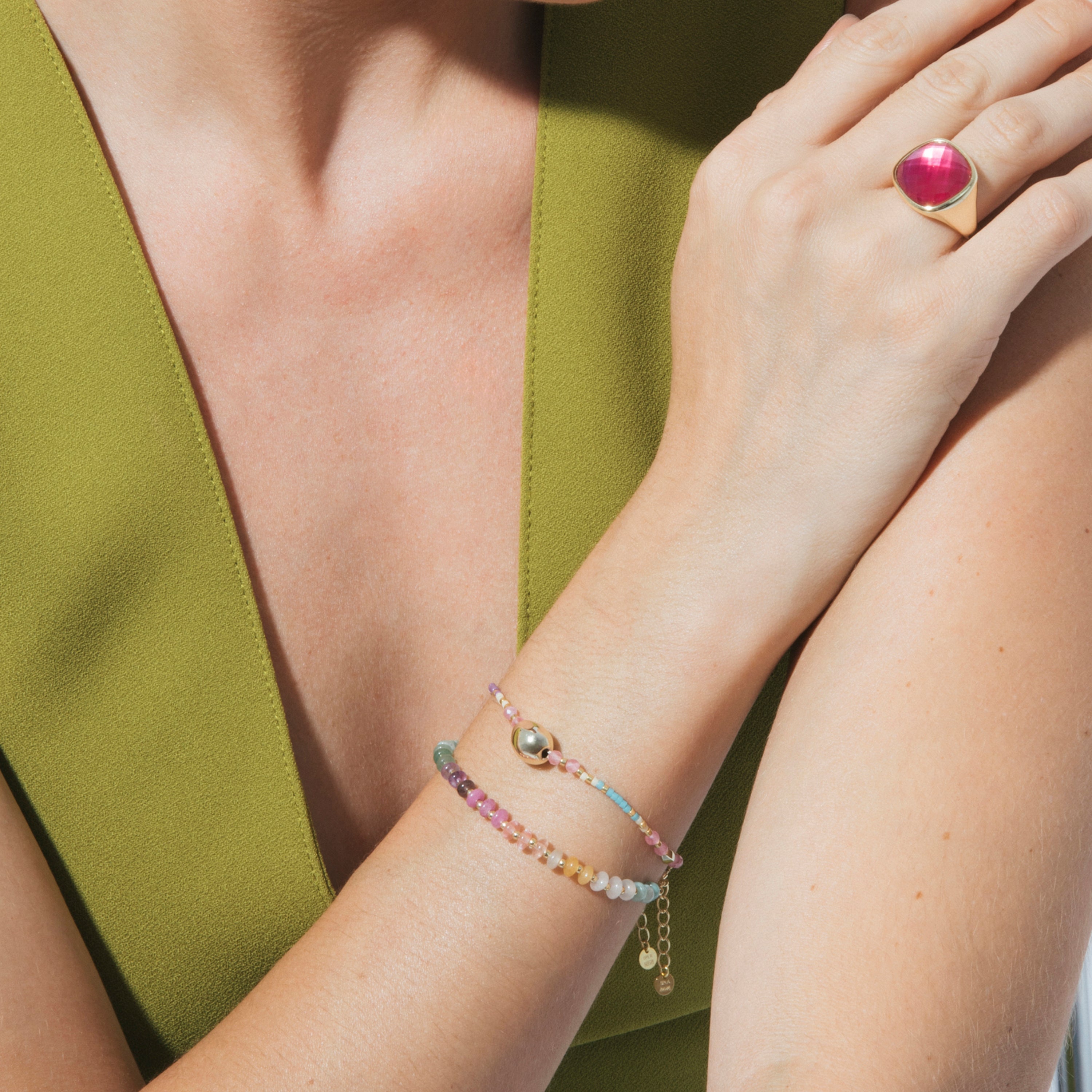 925 Sterling Silver Bracelet with Multicolor Natural Stone finished in 18k Yellow Gold - Uwa