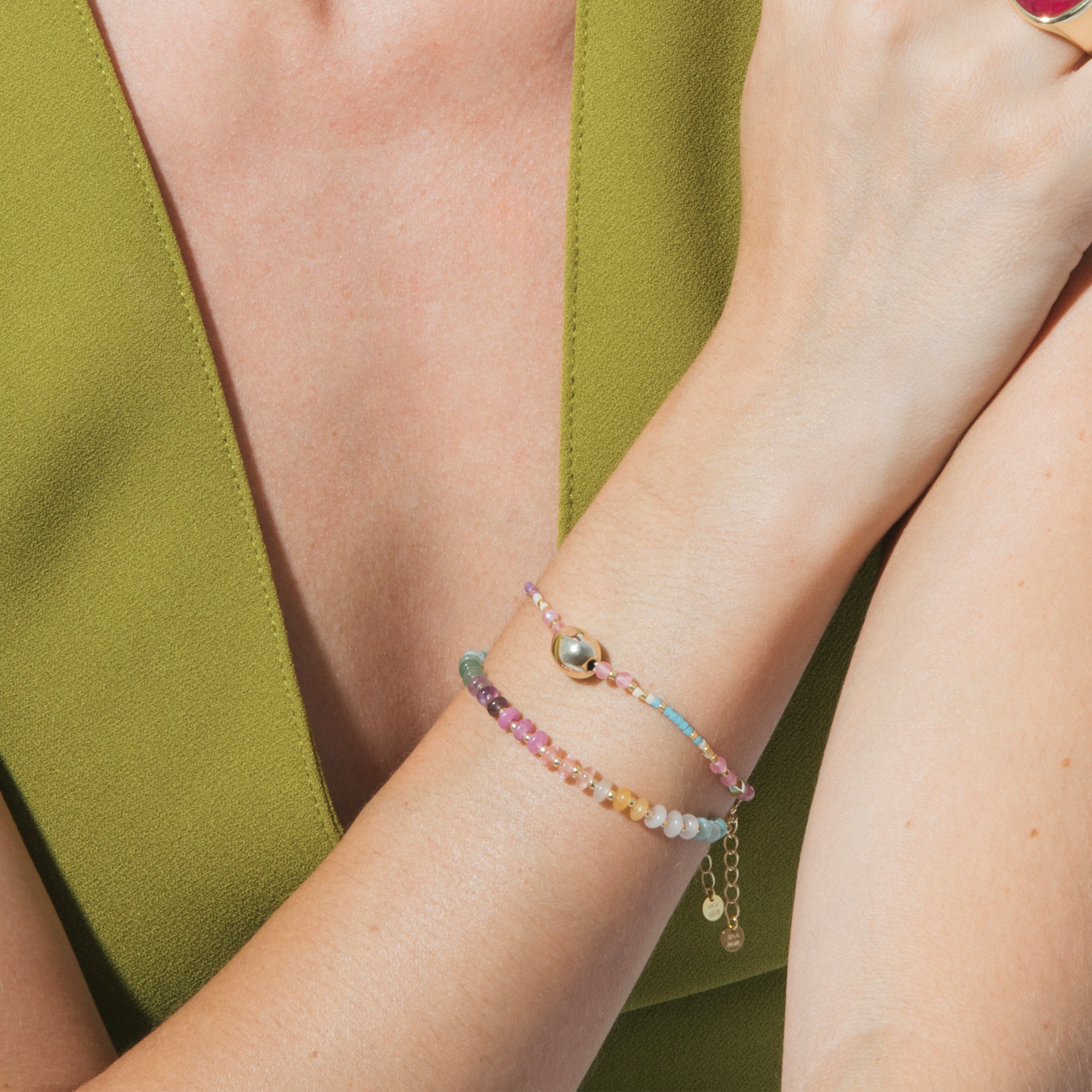 925 Sterling Silver Bracelet with Multicolor Natural Stone finished in 18k Yellow Gold - Uwa