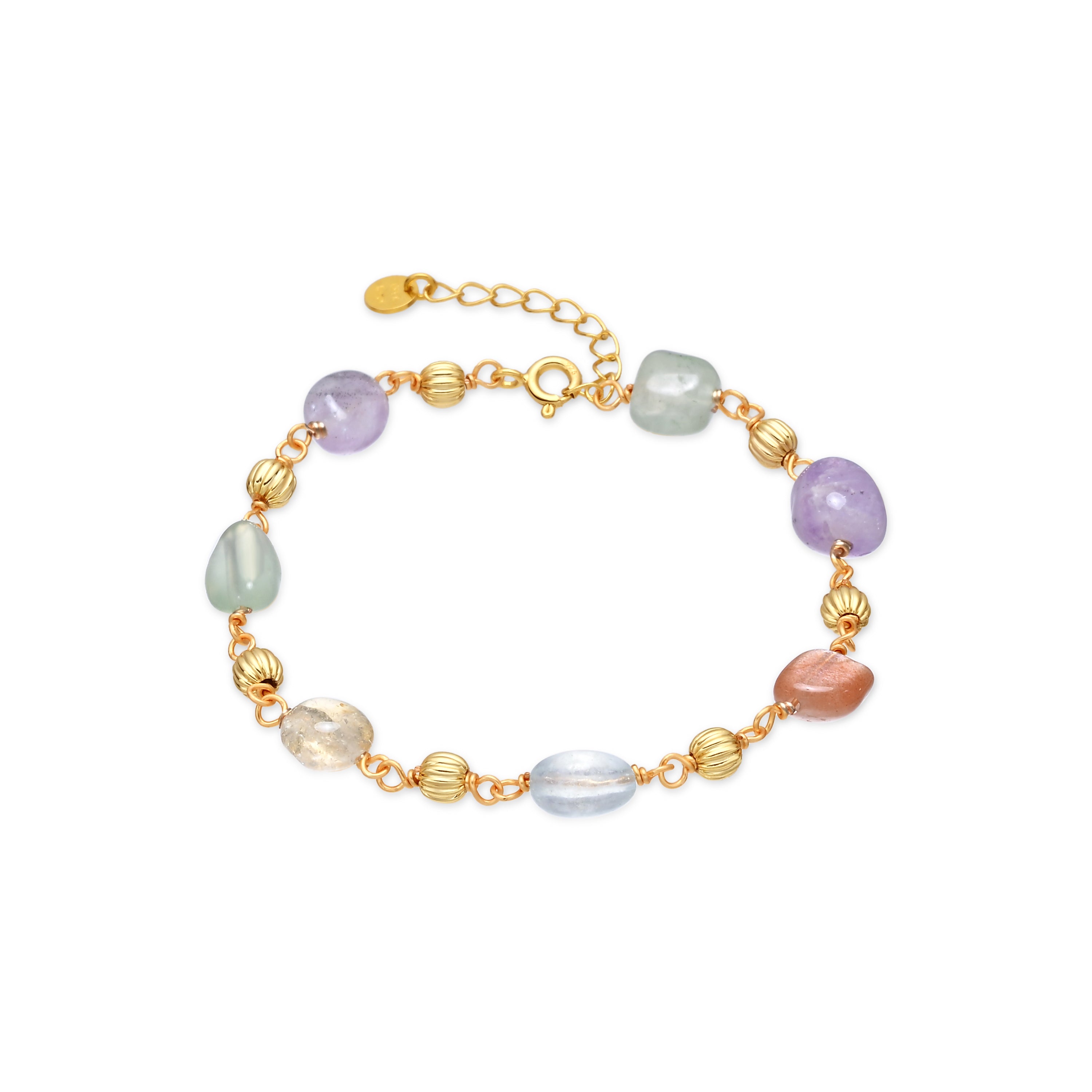 925 Sterling Silver Bracelet with Multicolor Natural Stone and 18k Yellow Gold Finish - Sariel