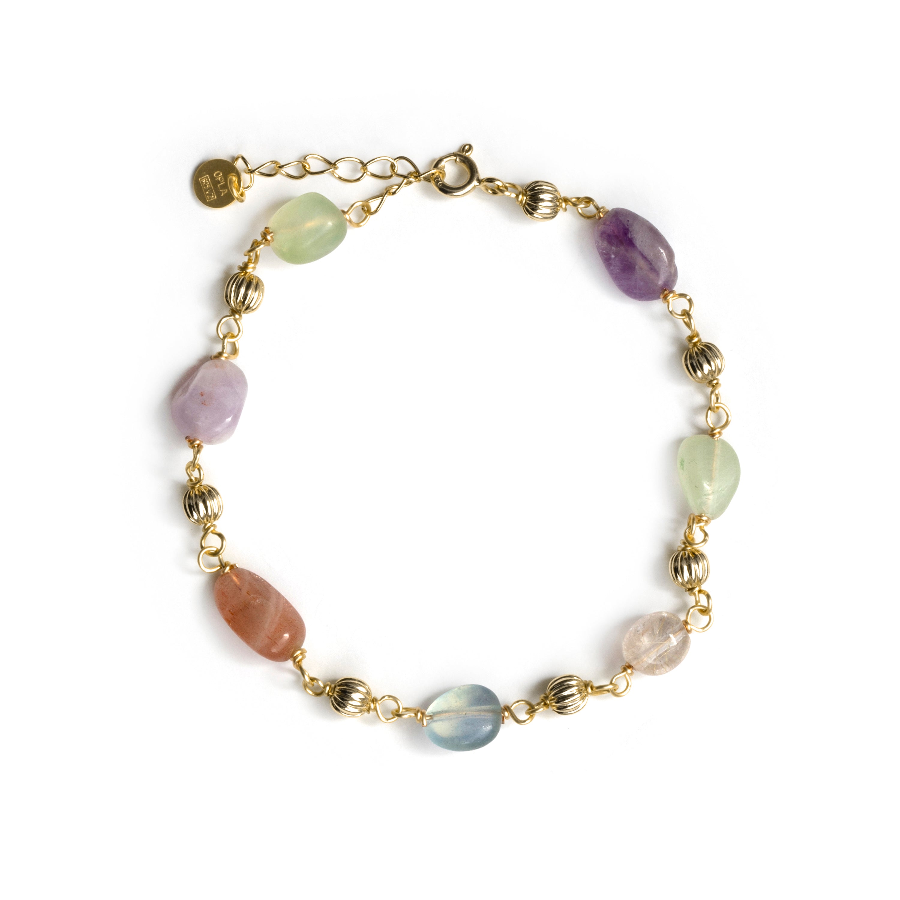 925 Sterling Silver Bracelet with Multicolor Natural Stone and 18k Yellow Gold Finish - Sariel