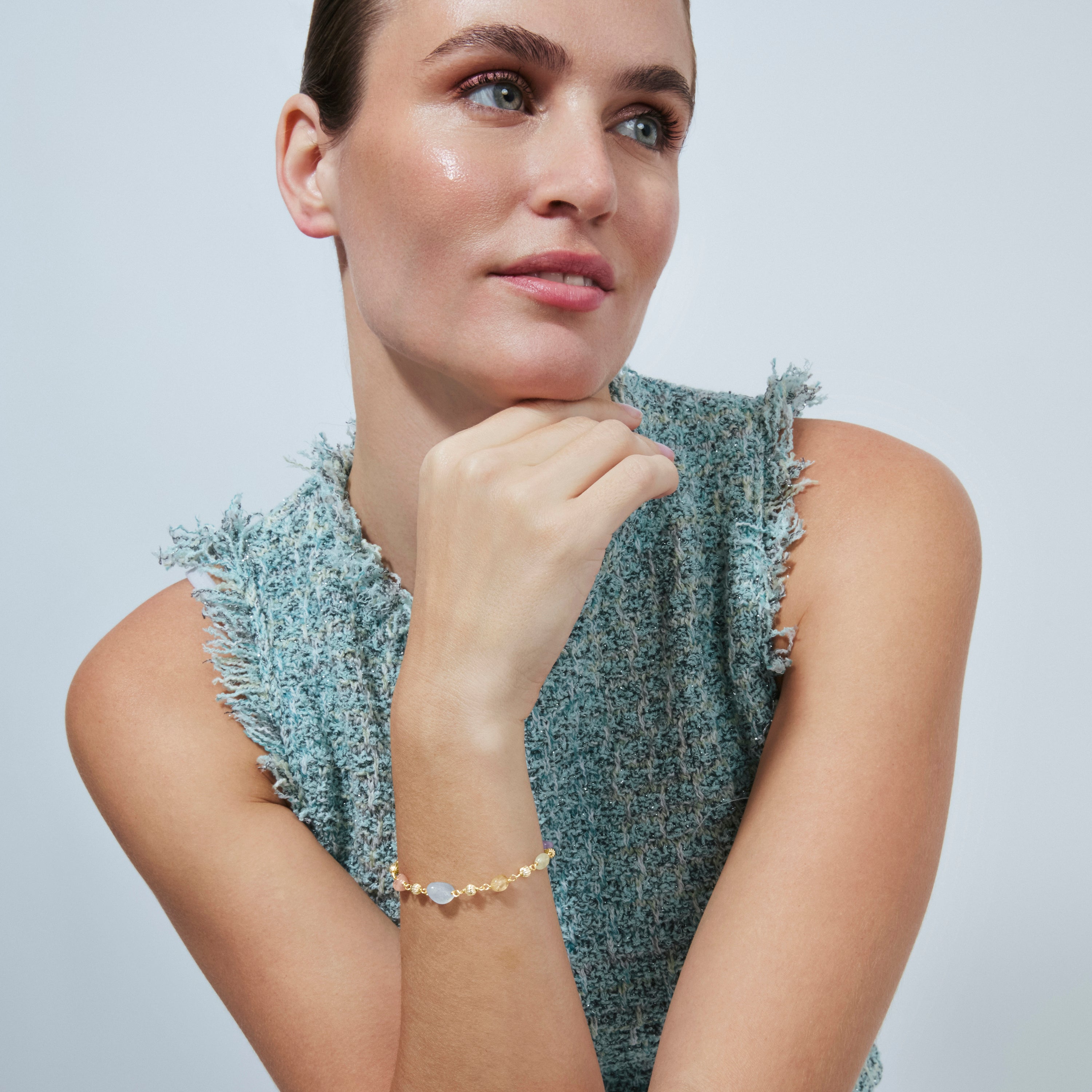 925 Sterling Silver Bracelet with Multicolor Natural Stone and 18k Yellow Gold Finish - Sariel