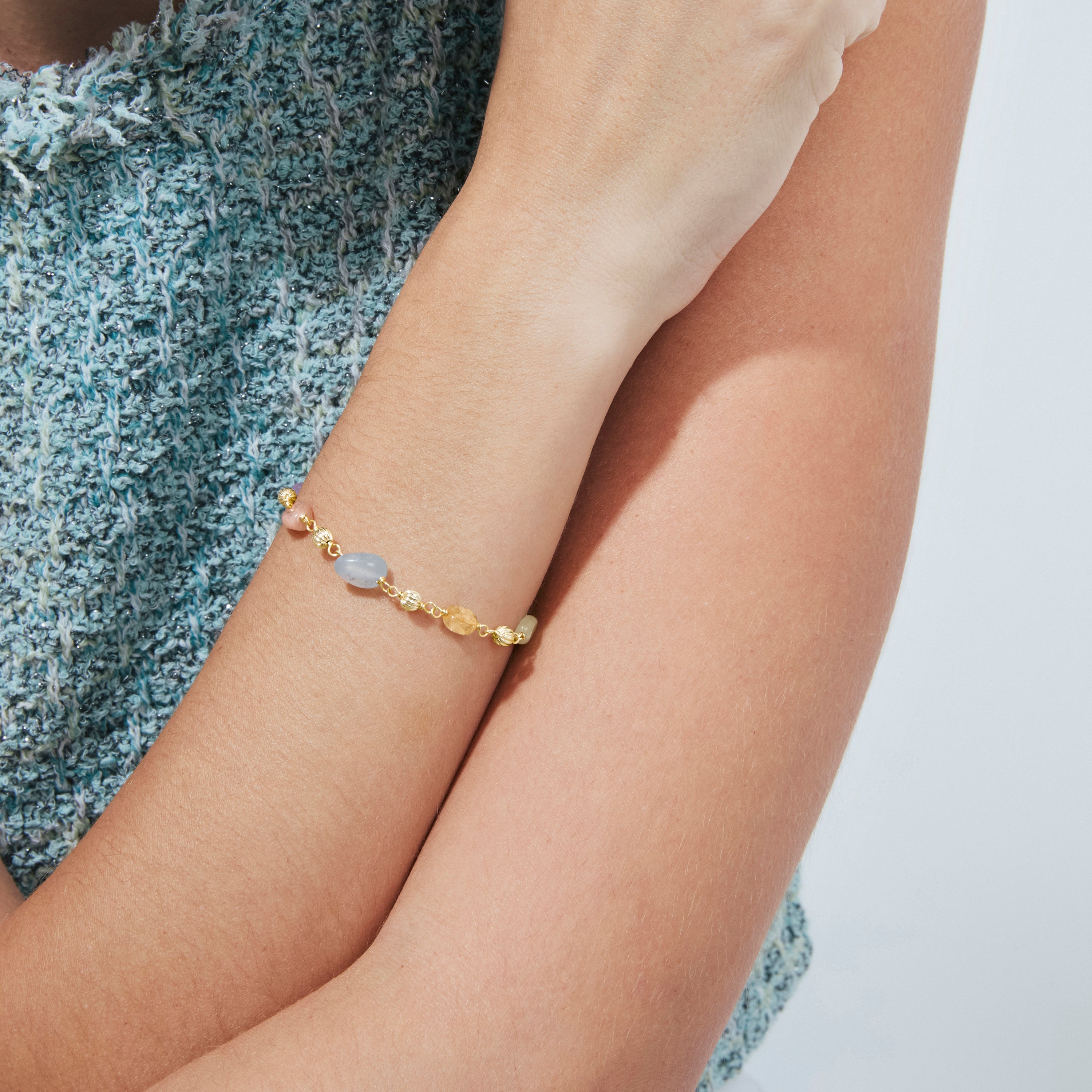 925 Sterling Silver Bracelet with Multicolor Natural Stone and 18k Yellow Gold Finish - Sariel