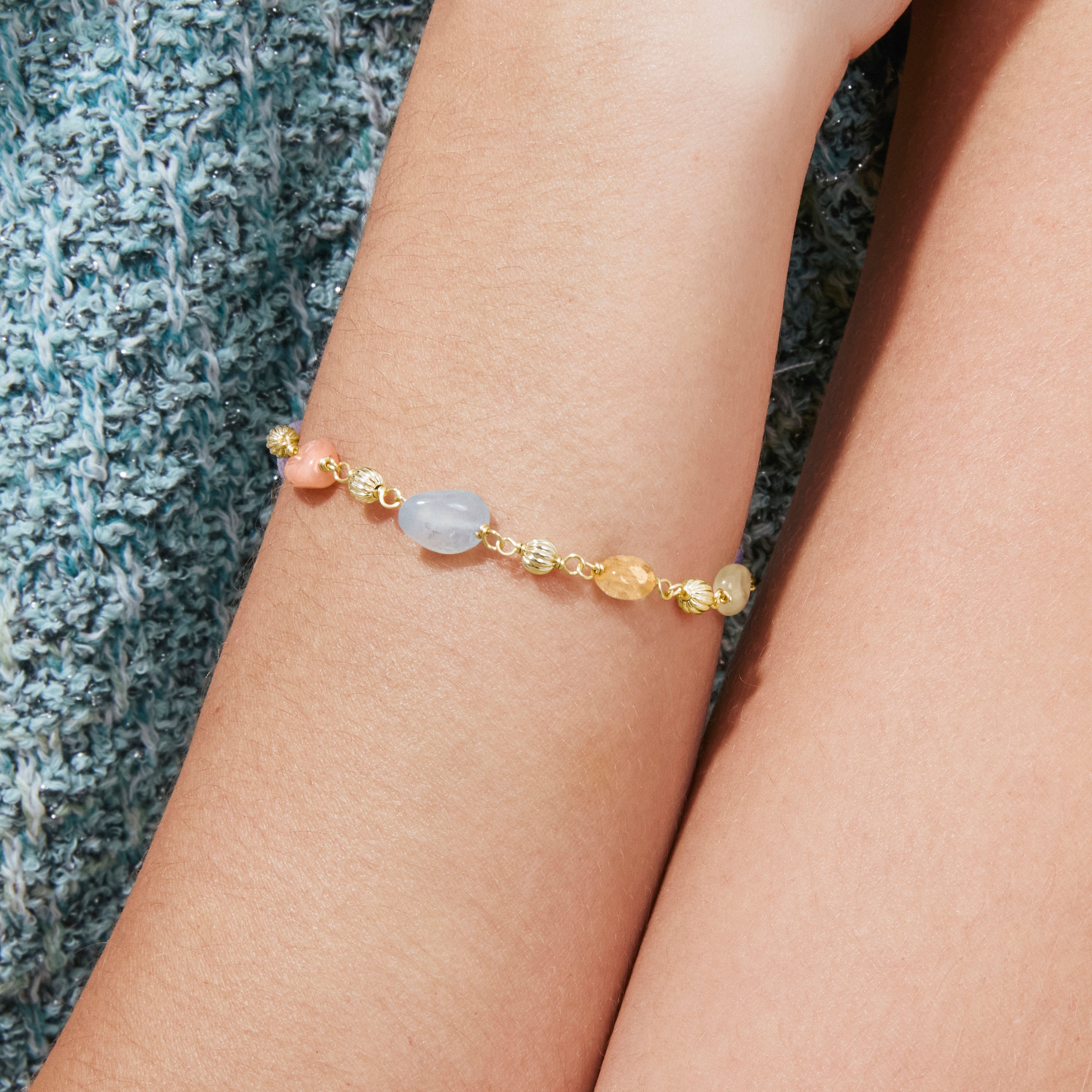 925 Sterling Silver Bracelet with Multicolor Natural Stone and 18k Yellow Gold Finish - Sariel