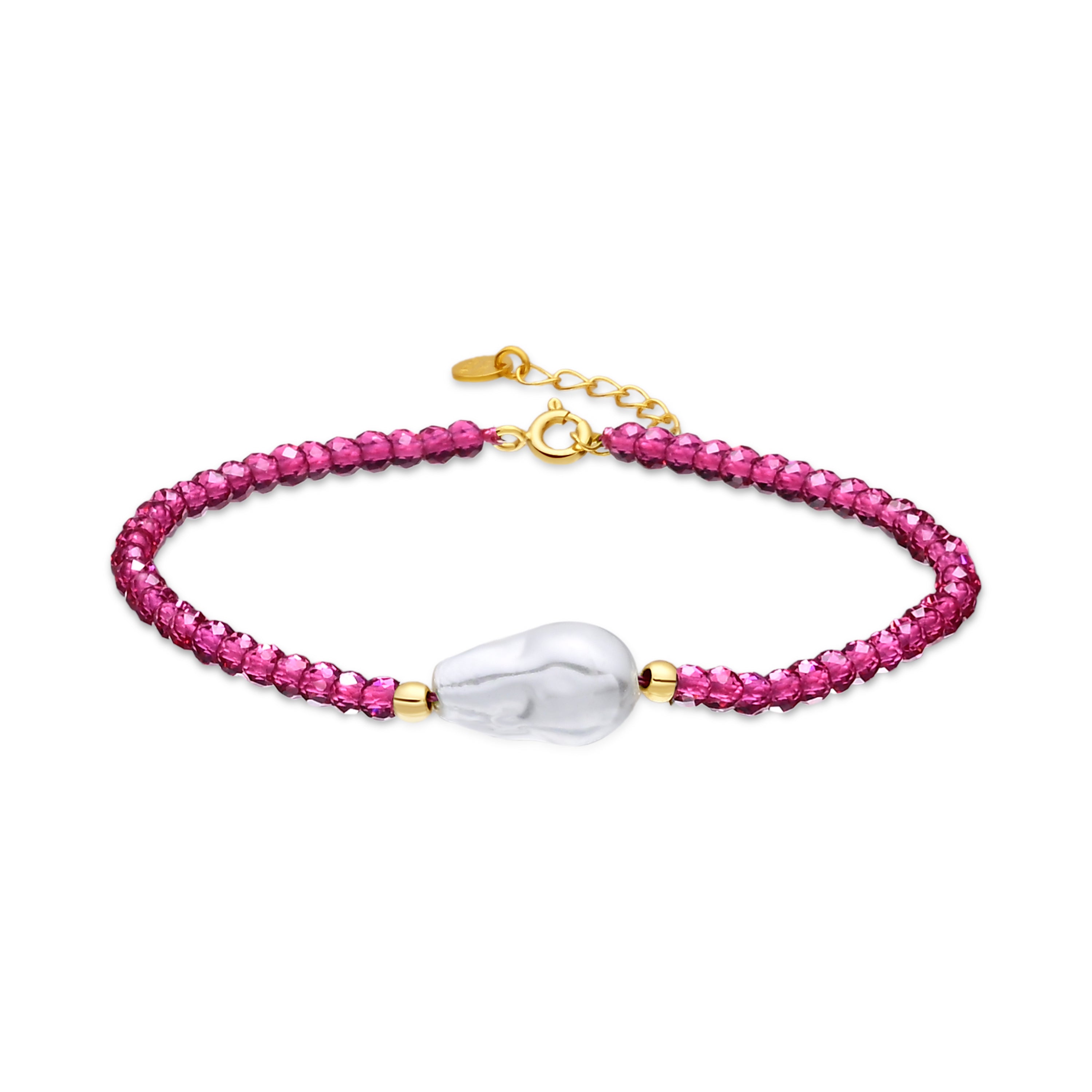 Bracelet en argent sterling 925 et oxyde de zirconium rose, finition en or jaune 18 carats - Druna