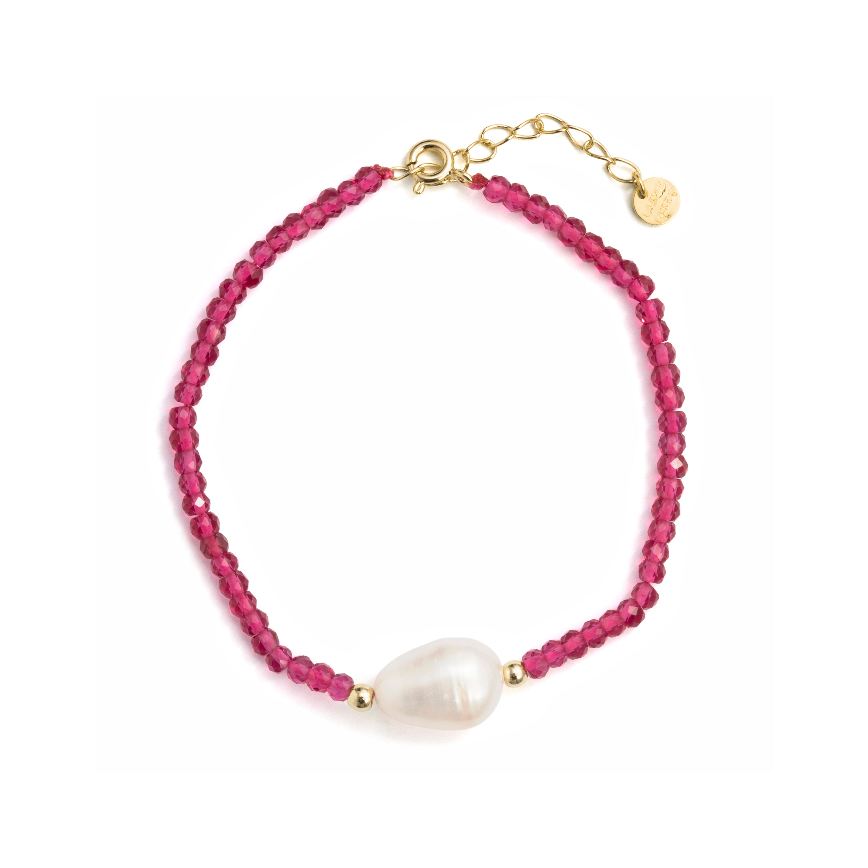 Bracelet en argent sterling 925 et oxyde de zirconium rose, finition en or jaune 18 carats - Druna