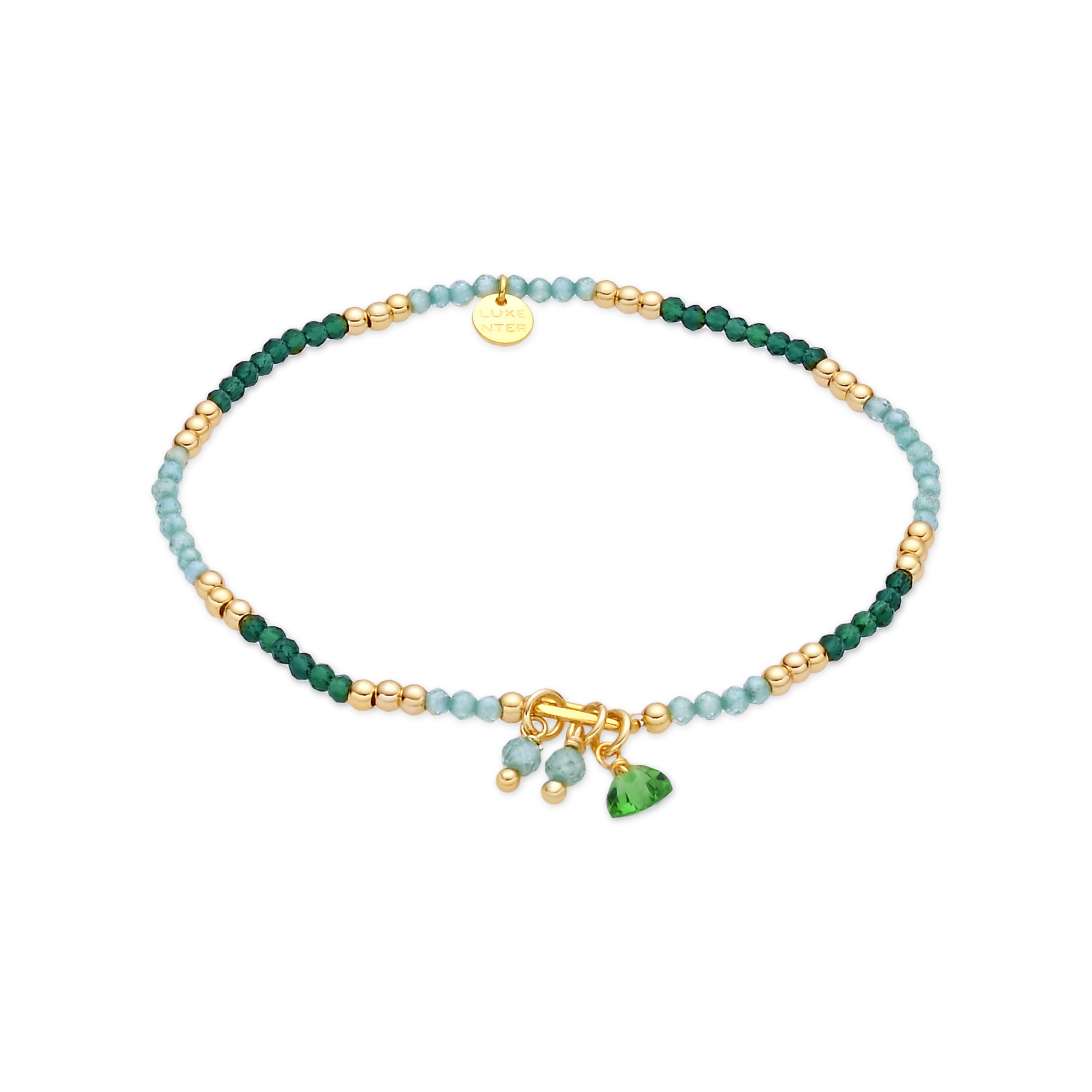 Sterling Silver 925 Bracelet with Green Crystal Finished in 18k Yellow Gold - Ilkan