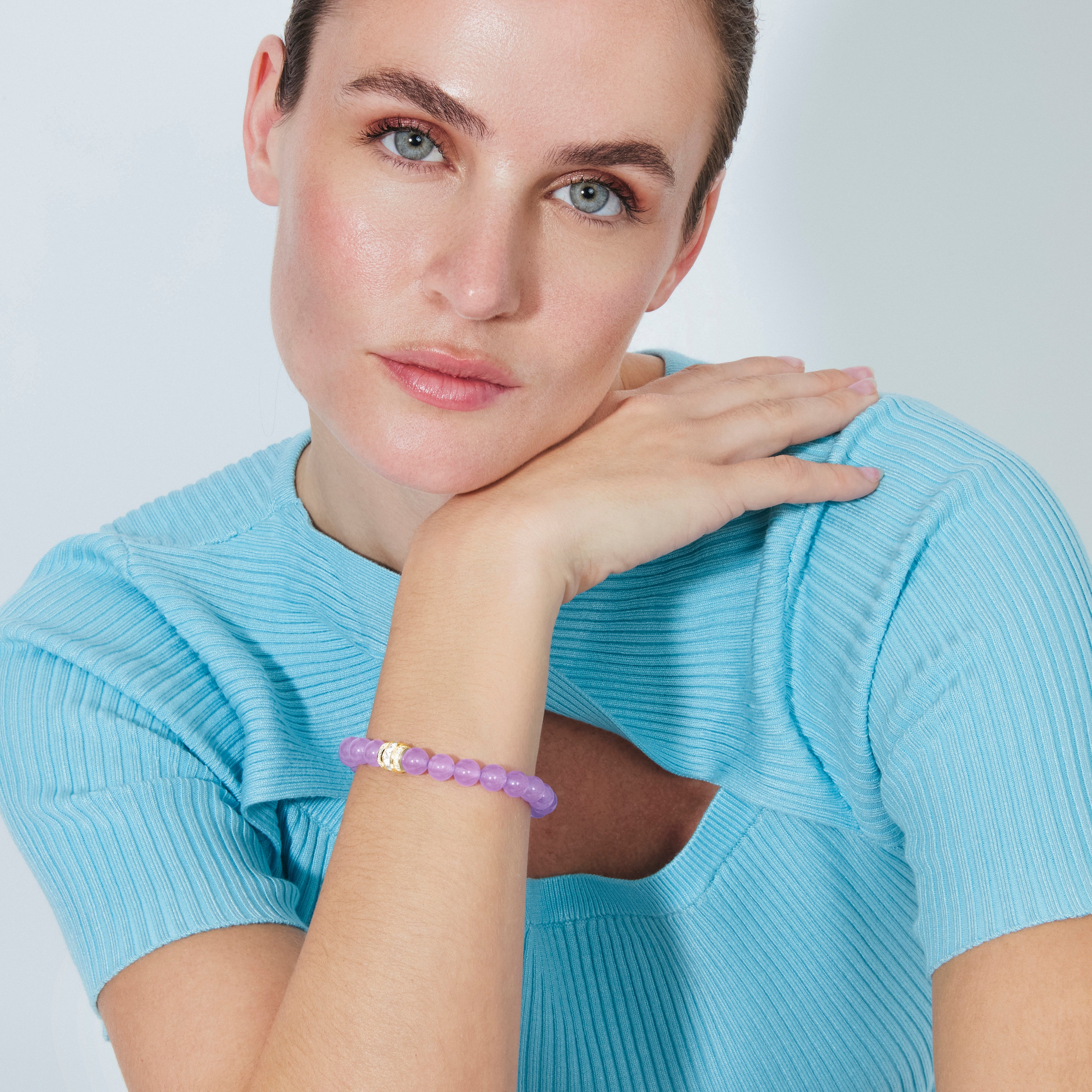 Armband aus 925er Sterlingsilber und klarem natürlichem Amethyst mit 18k Gelbgold-Finish - Teiga