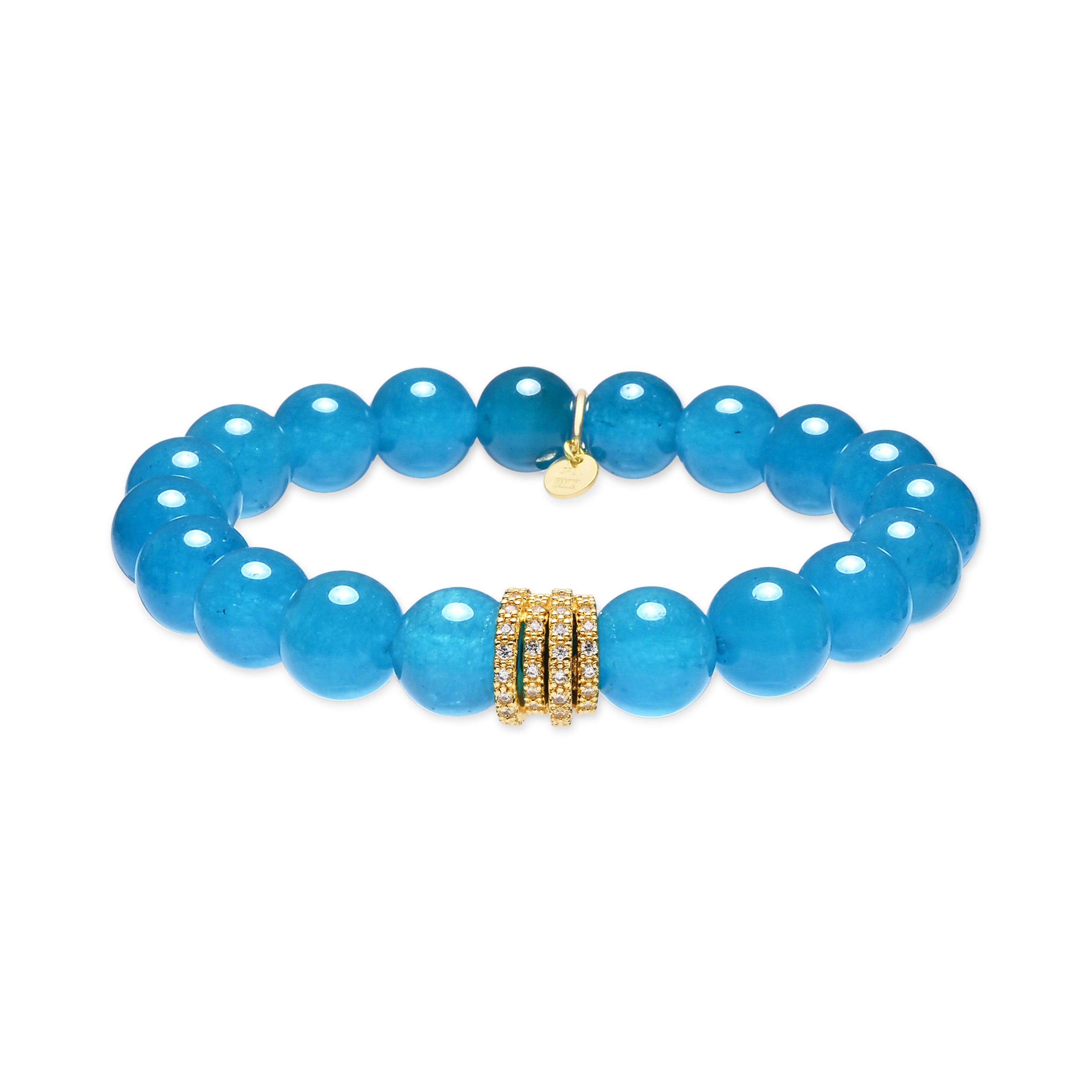 Bracelet en argent sterling 925 et cristal bleu avec finition en or jaune 18 carats - Tekin