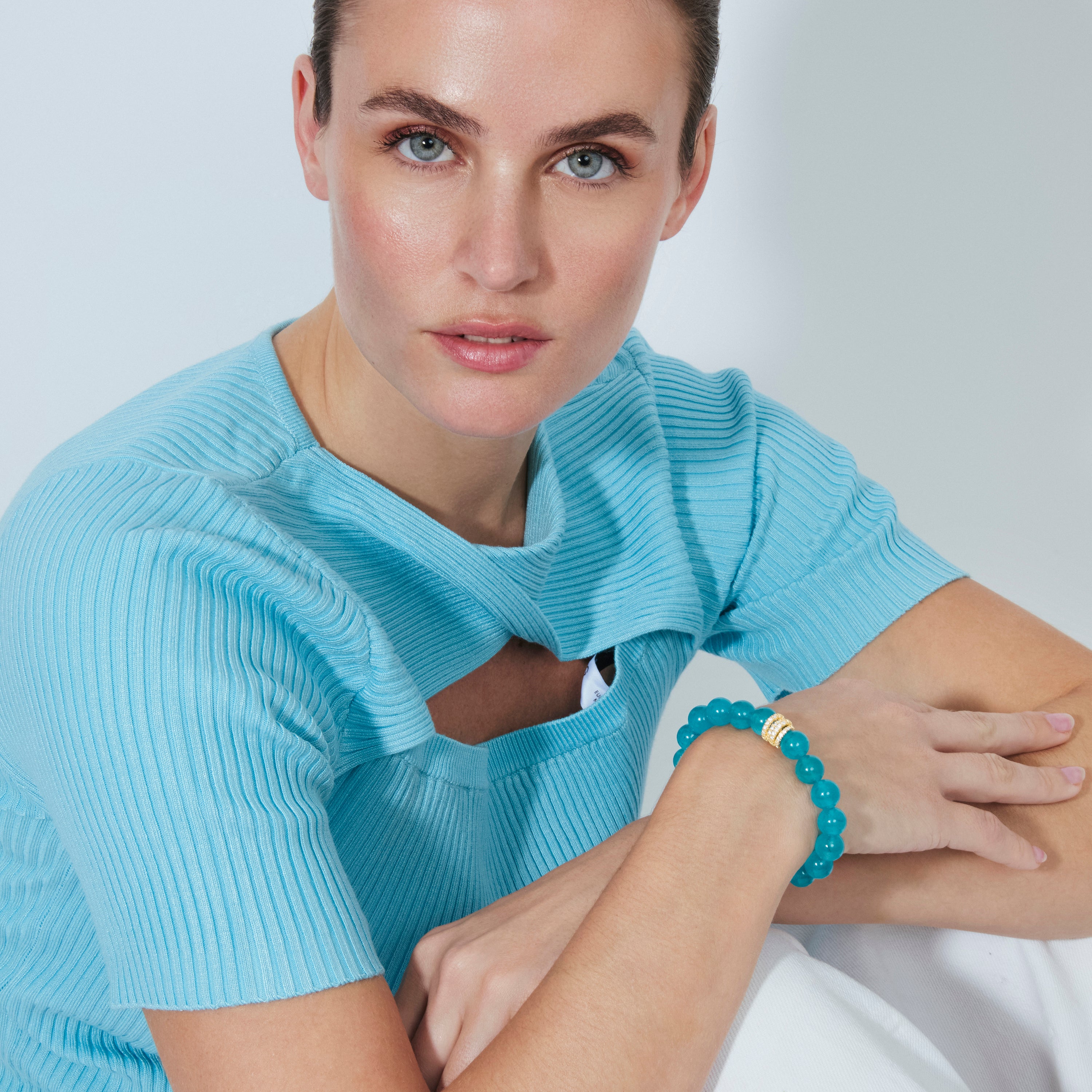 Bracelet en argent sterling 925 et cristal bleu avec finition en or jaune 18 carats - Tekin