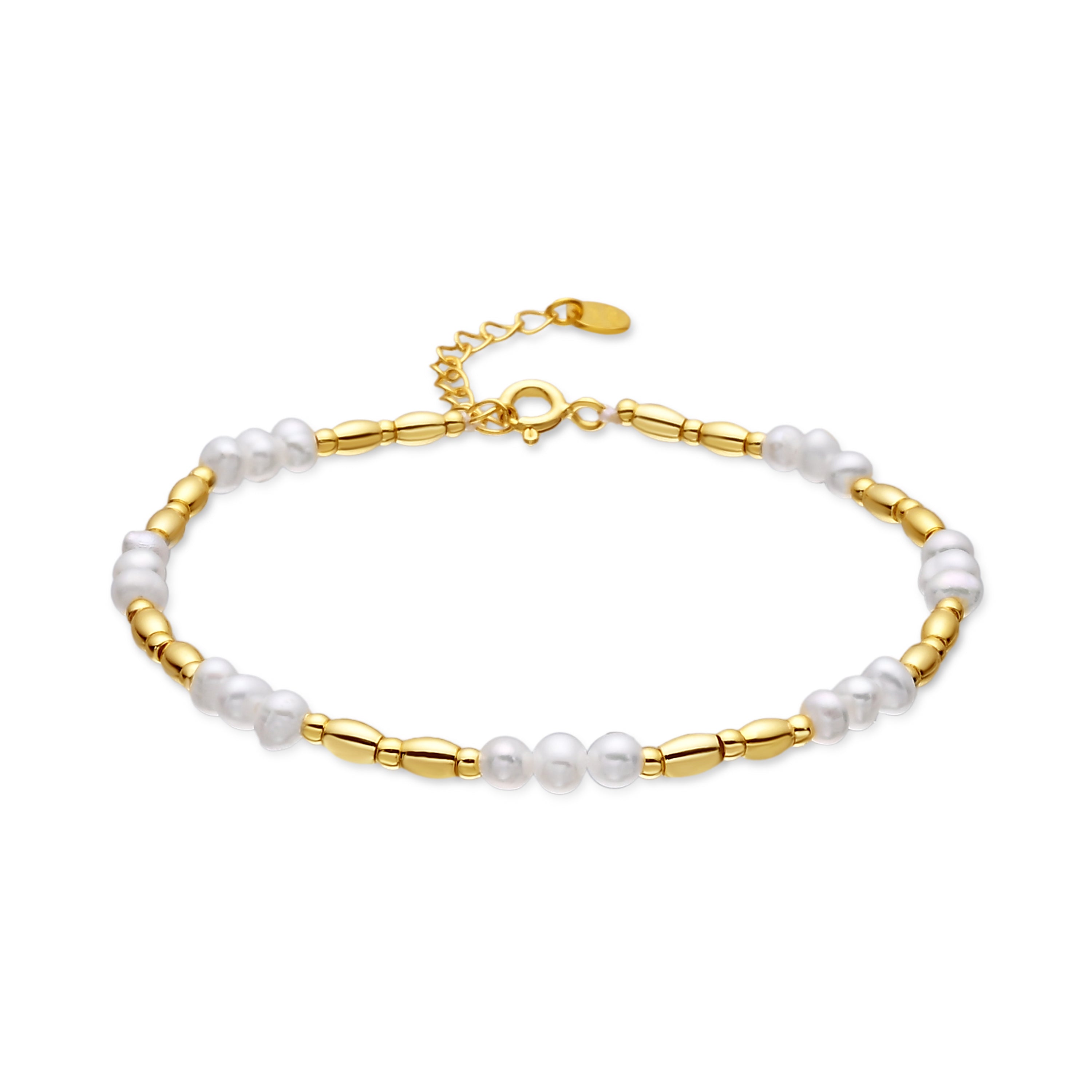 Bracciale in Argento 925 e Perla Bianca con finitura in oro giallo 18k - Mefao