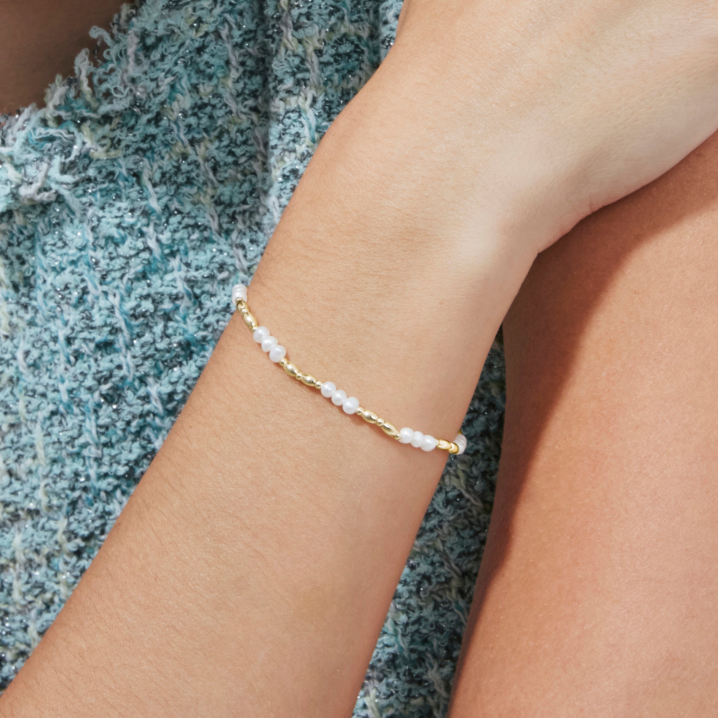 Bracciale in Argento 925 e Perla Bianca con finitura in oro giallo 18k - Mefao
