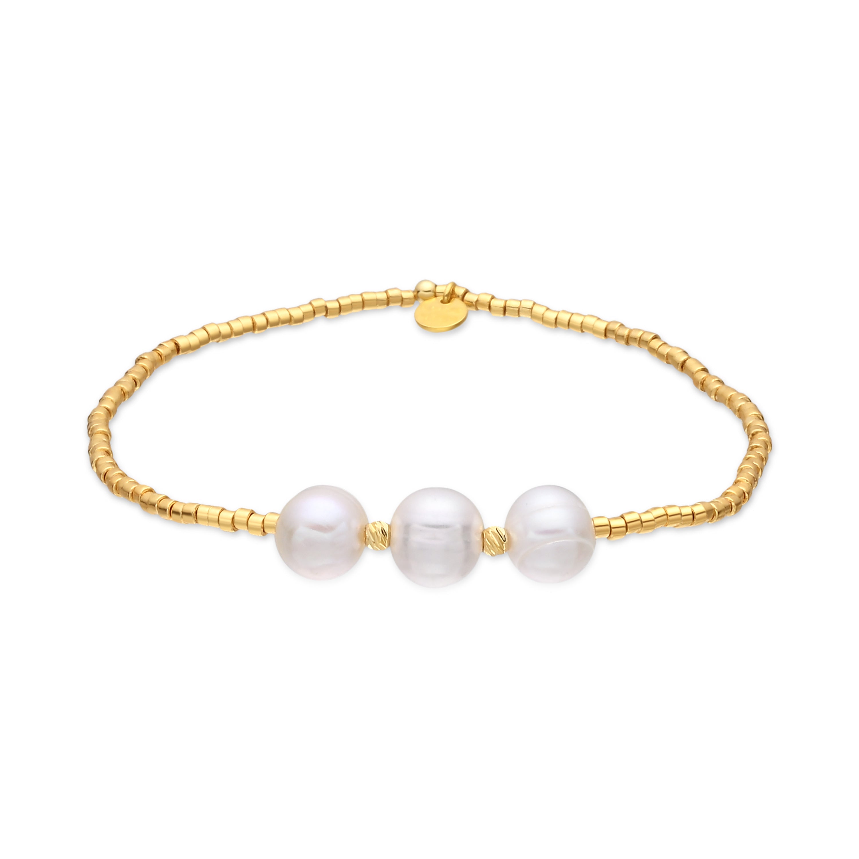 Sterling Silver 925 Bracelet with White Pearl Finished in 18k Yellow Gold - Oschu