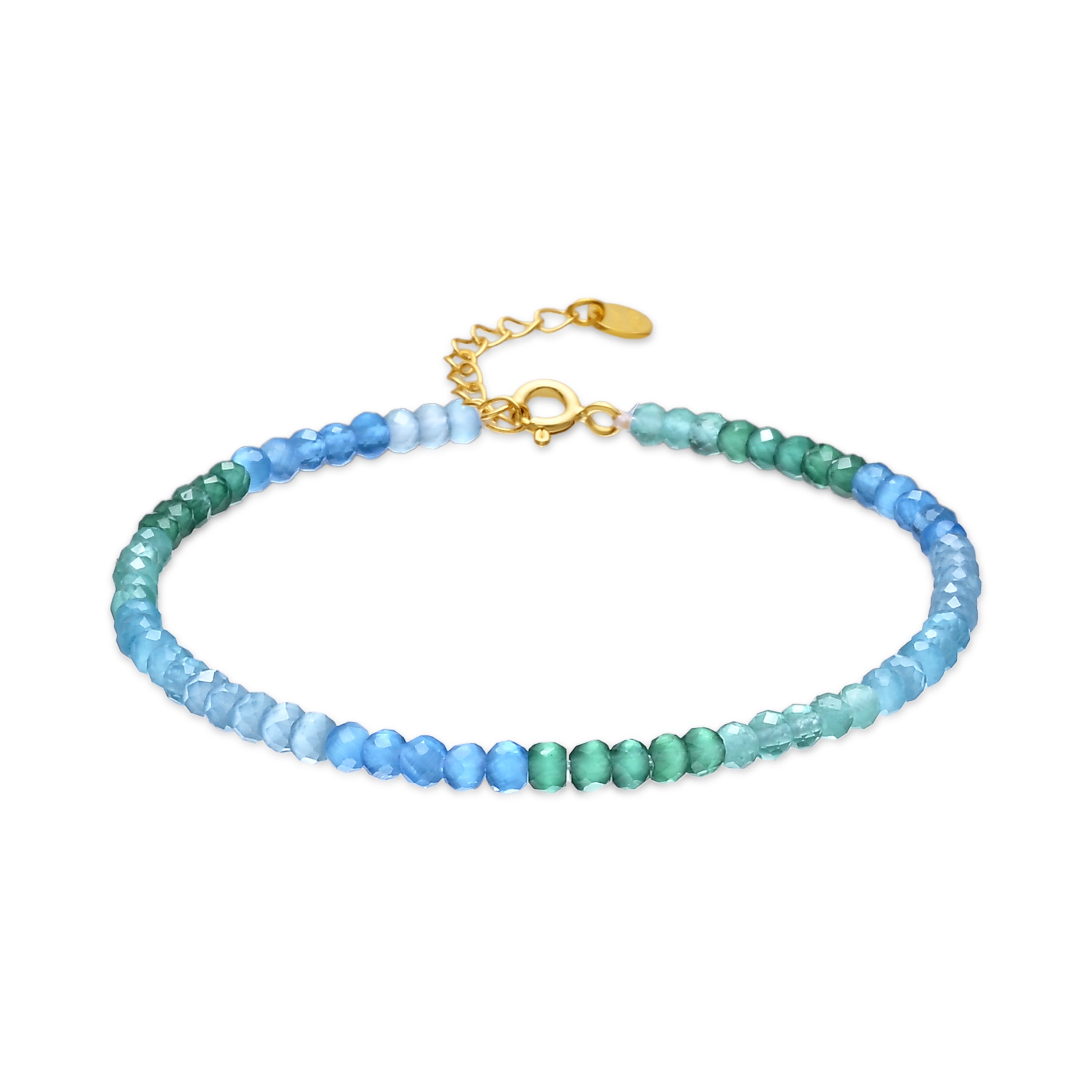Armband aus 925er Sterlingsilber mit aquamarinblauem Zirkonia und 18-karätiger Gelbgoldauflage - Saino