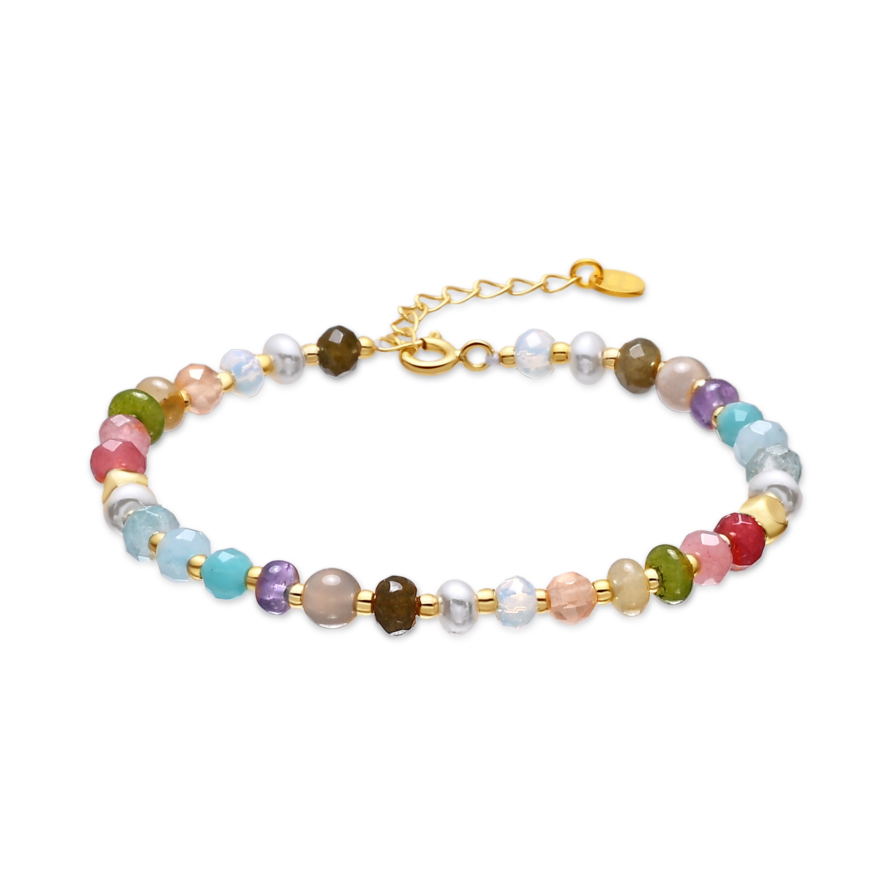 Bracelet en argent sterling 925 et pierre naturelle multicolore finition en or jaune 18 carats - Abdas