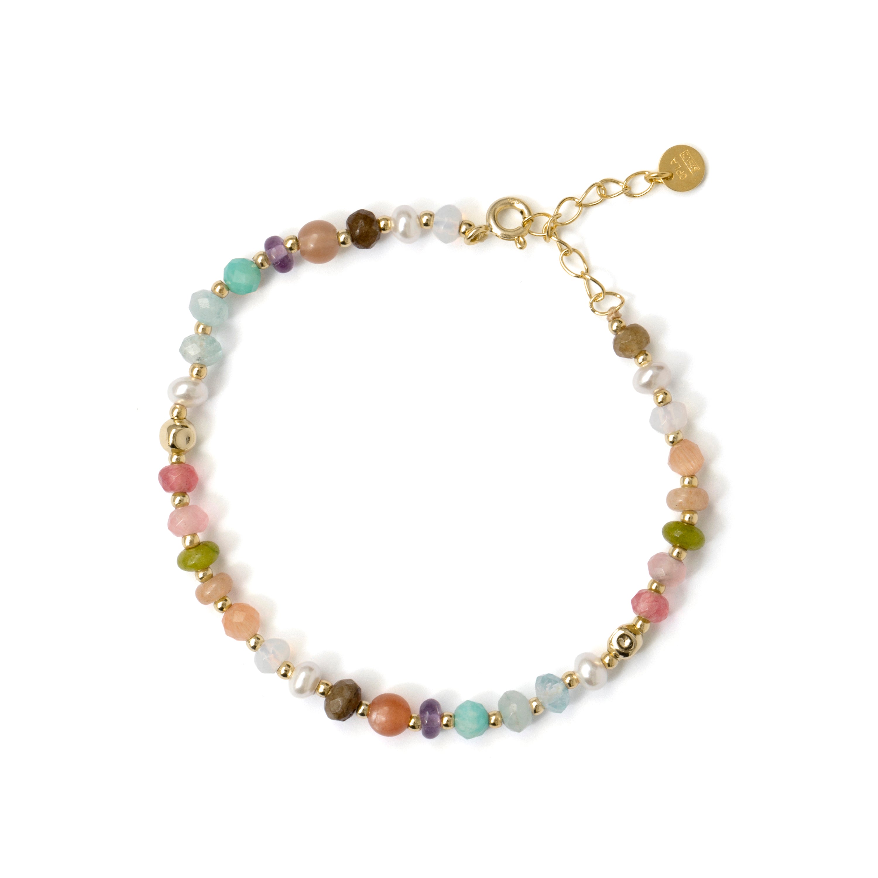 Armband aus 925er Sterlingsilber mit mehrfarbigem Naturstein und 18-karätiger Gelbgoldbeschichtung - Abdas