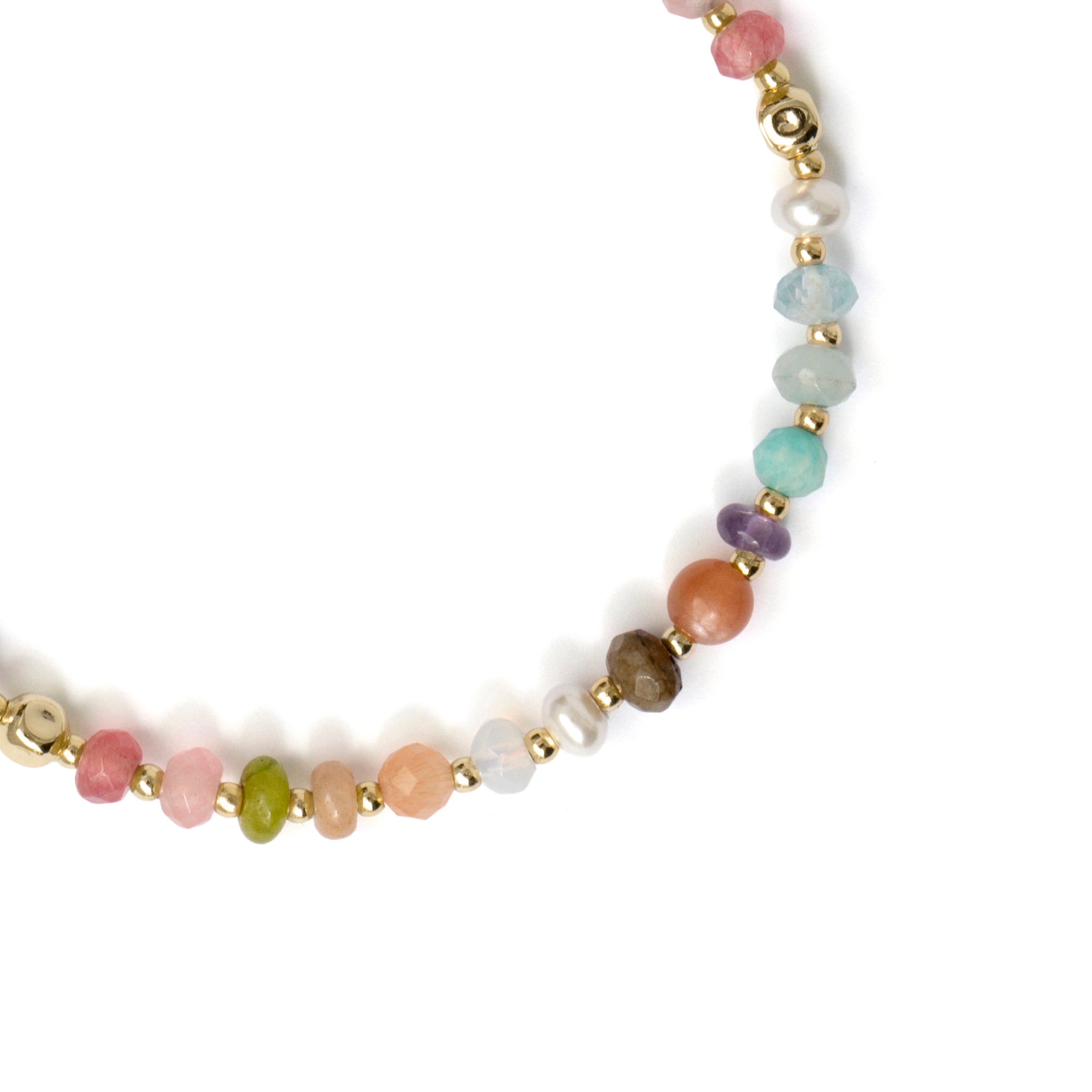 Armband aus 925er Sterlingsilber mit mehrfarbigem Naturstein und 18-karätiger Gelbgoldbeschichtung - Abdas