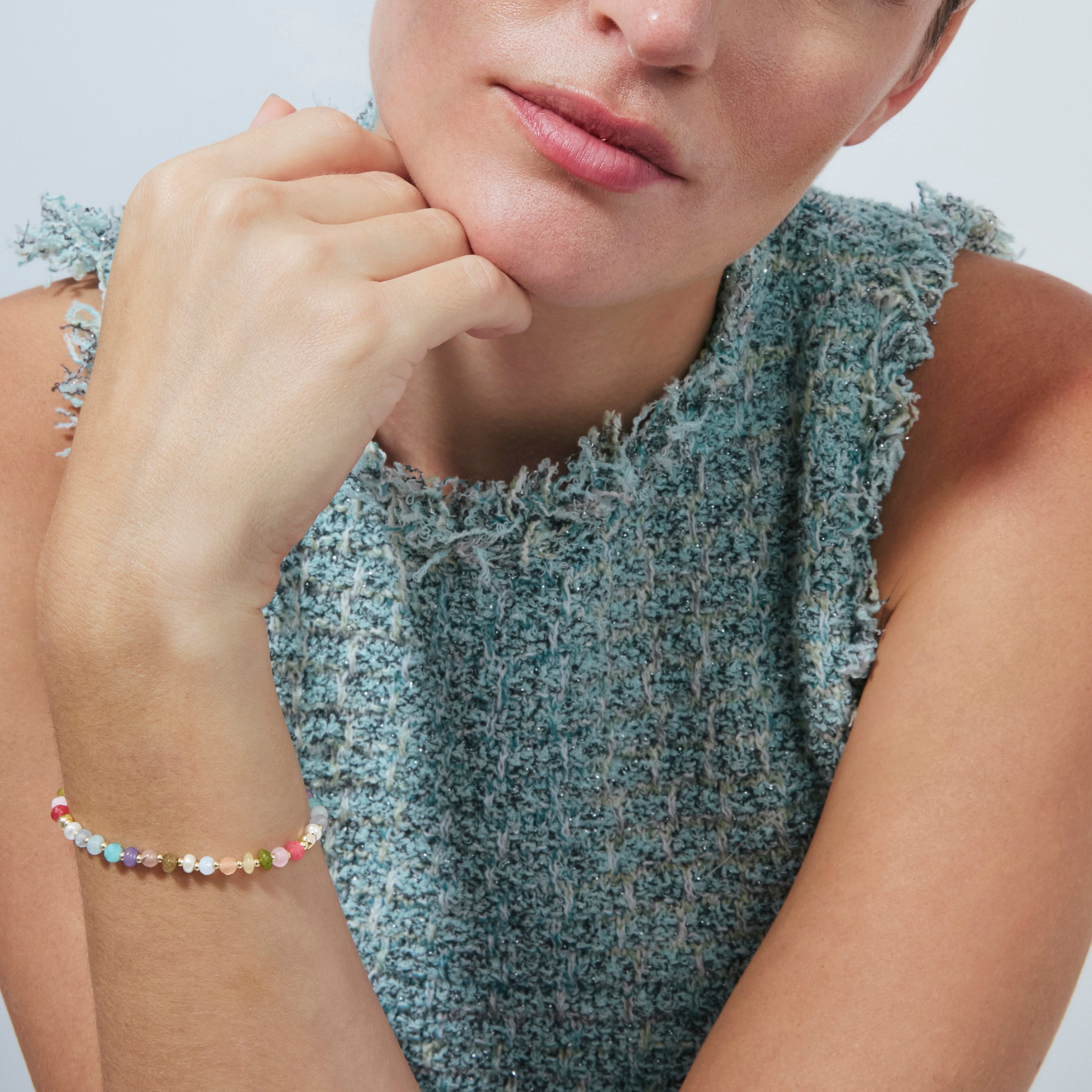 Bracelet en argent sterling 925 et pierre naturelle multicolore finition en or jaune 18 carats - Abdas