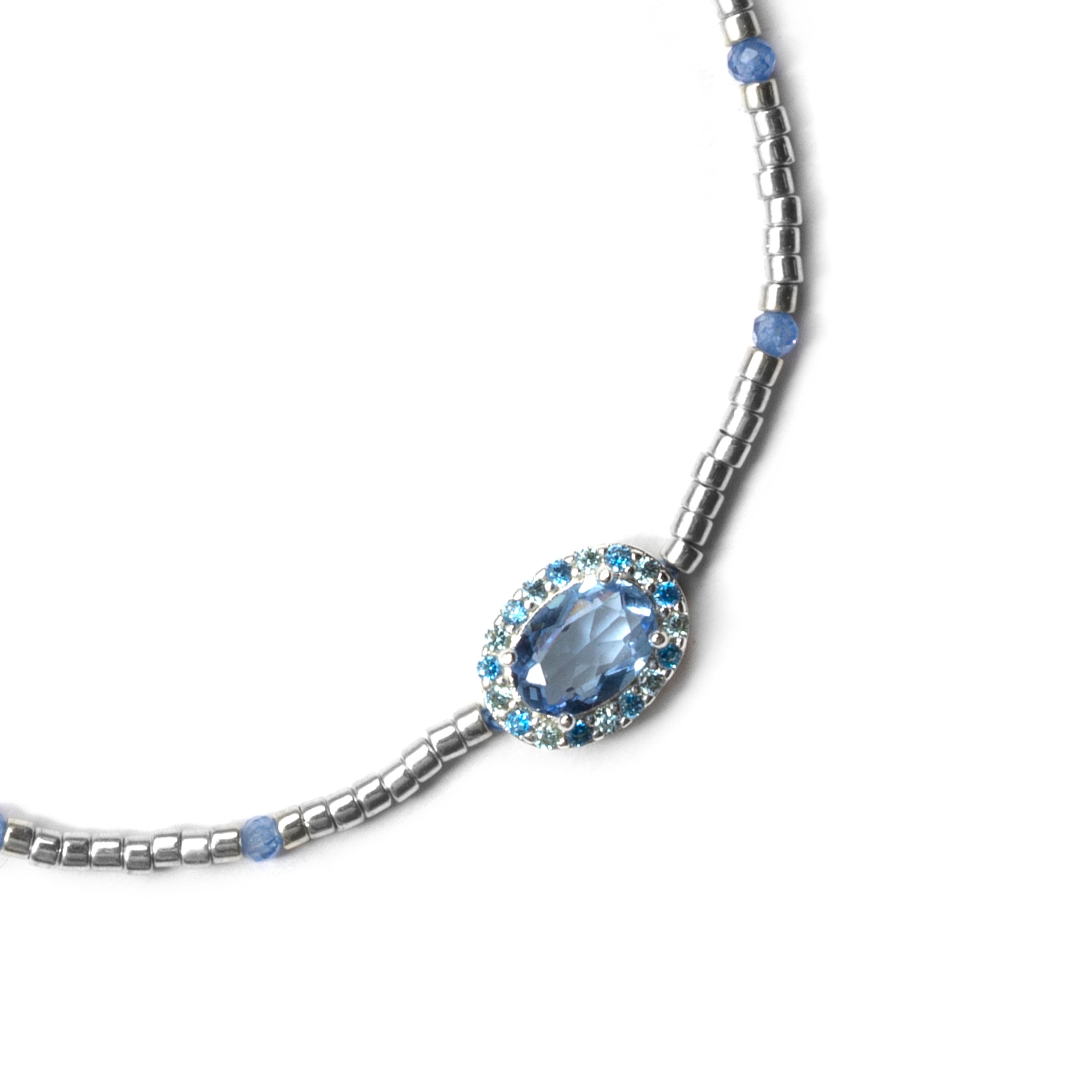 Bracelet en argent sterling 925 et zircon bleu avec finition rhodiée - Simder