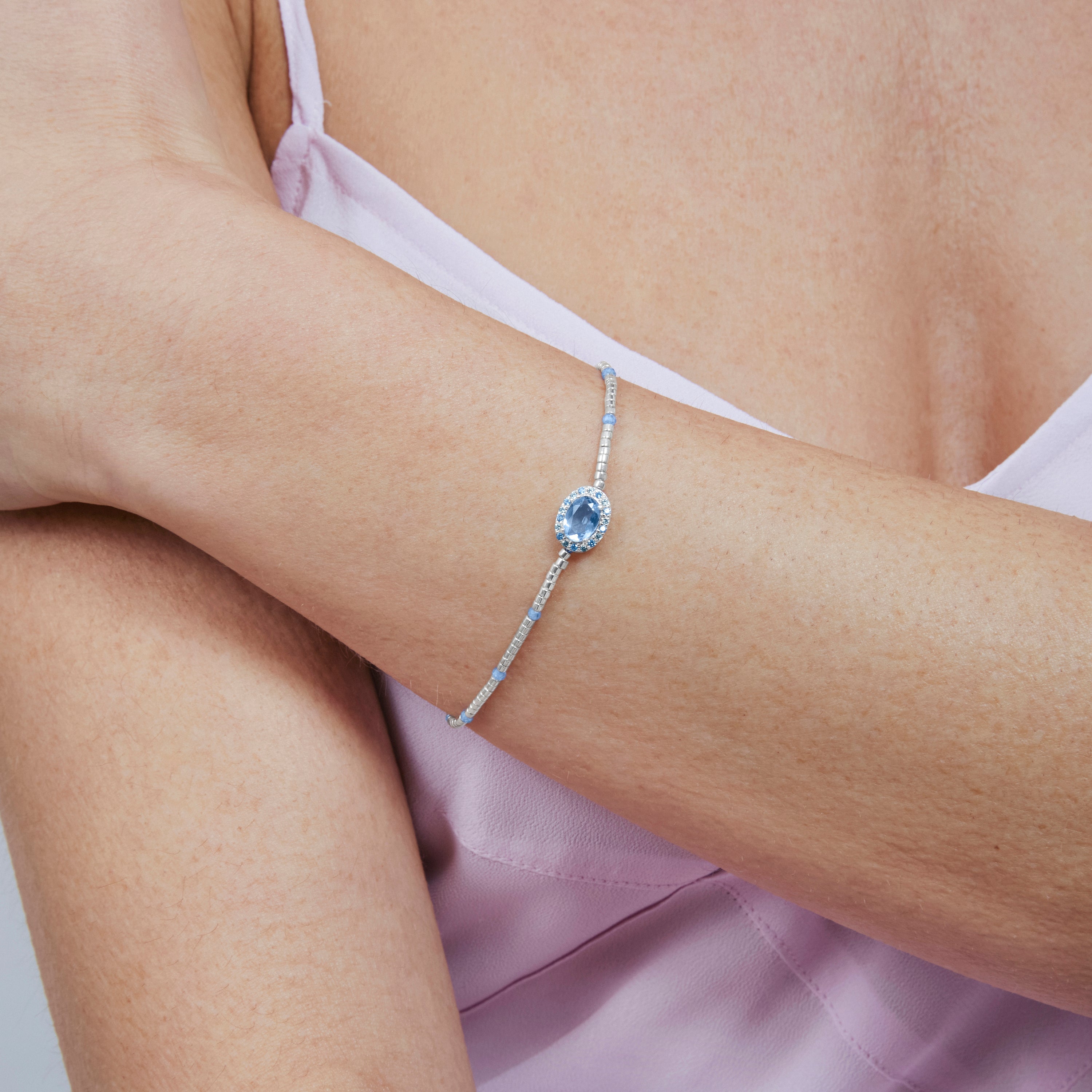 Bracelet en argent sterling 925 et zircon bleu avec finition rhodiée - Simder