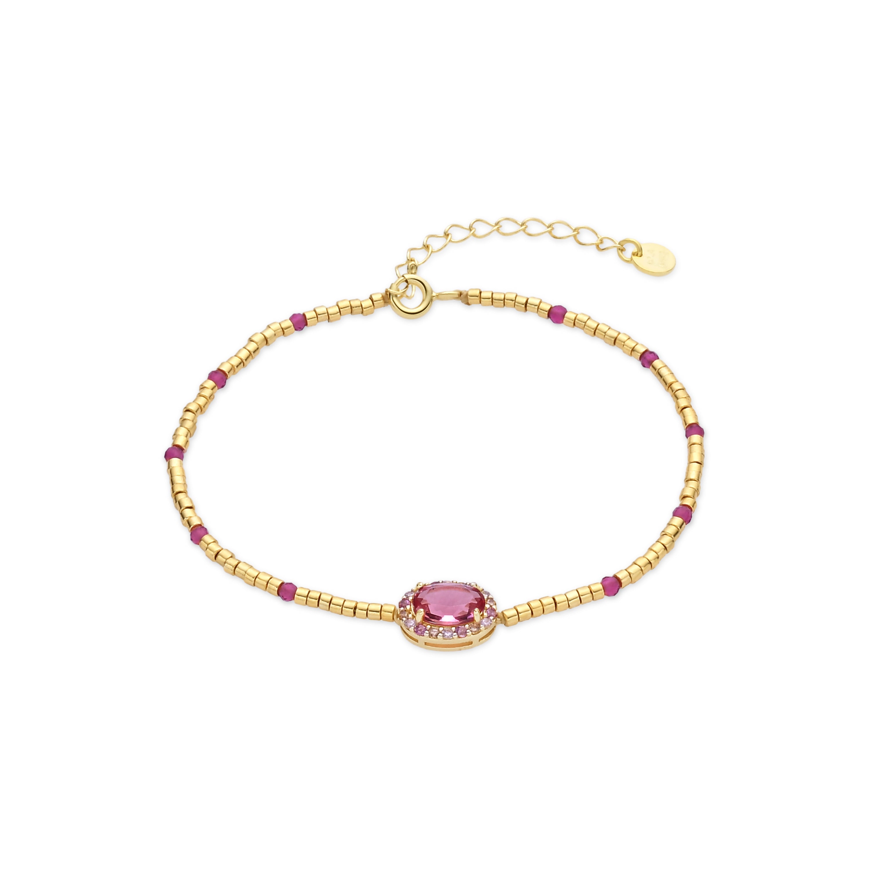 Bracelet en argent sterling 925 et zircon rose avec finition en or jaune 18 carats - Simder