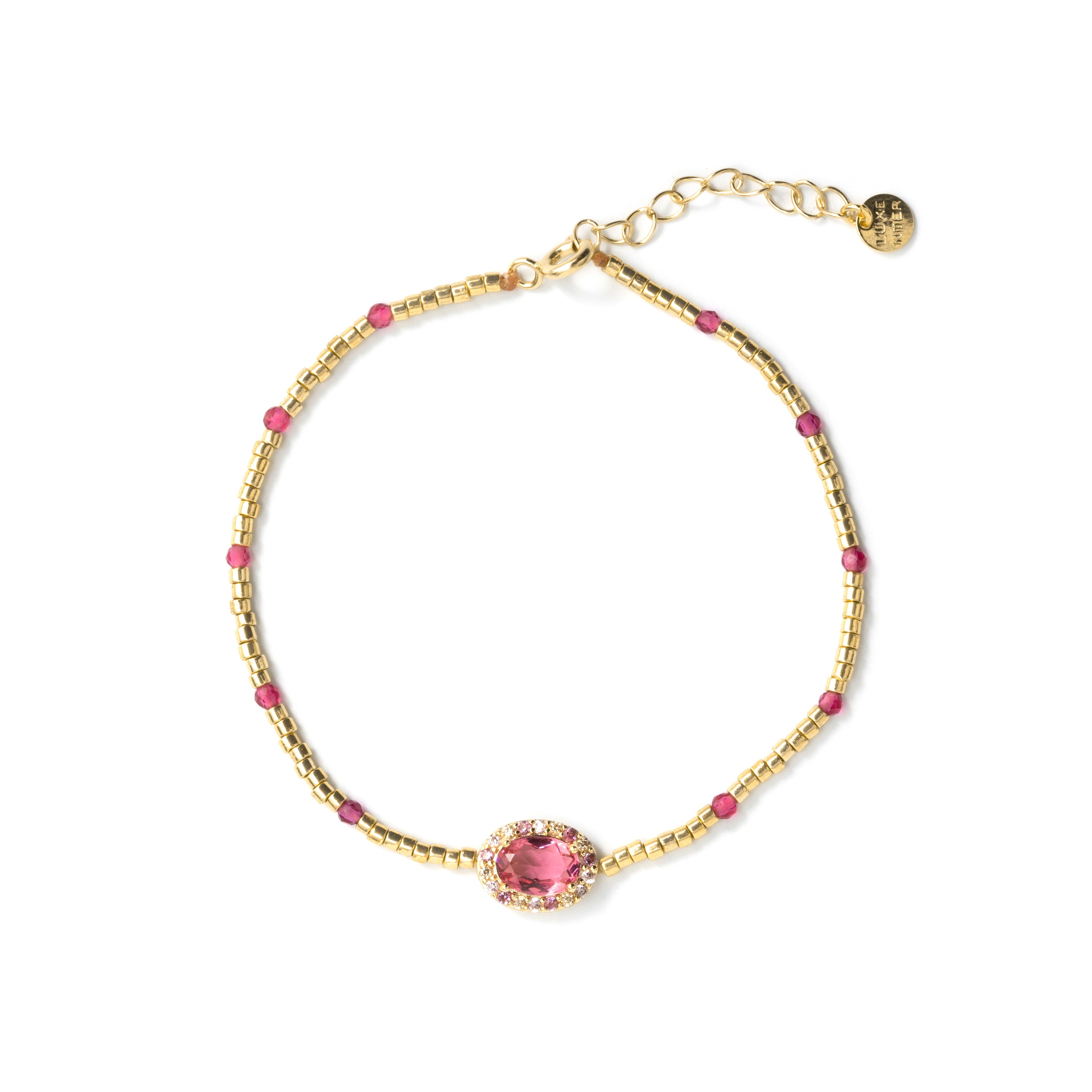 Bracelet en argent sterling 925 et zircon rose avec finition en or jaune 18 carats - Simder