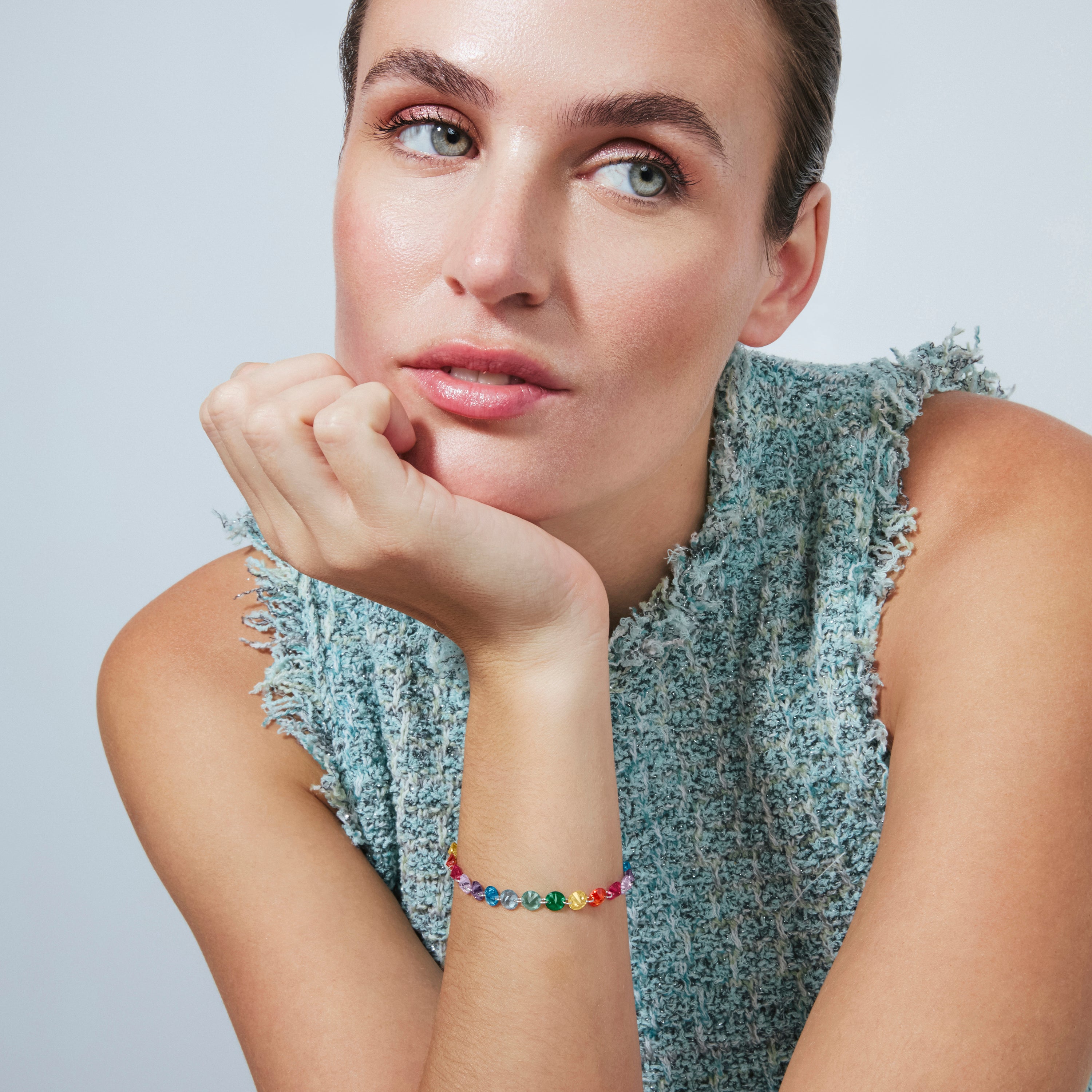 Pulsera de Plata de Ley 925 y Cuarzo Hidrotermal Multicolor acabado en rodio - Rasyes