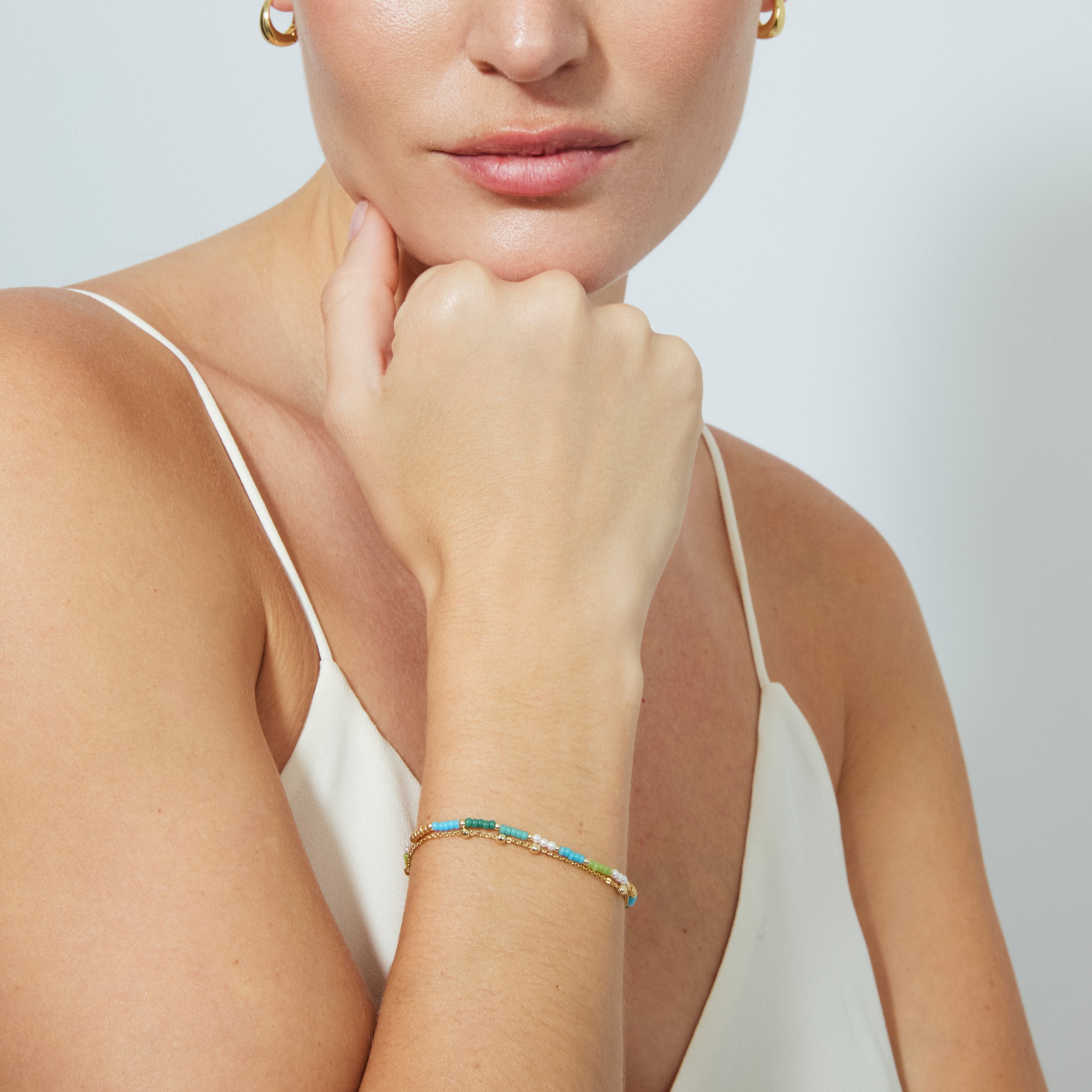 Bracelet en argent sterling 925 et cristal vert avec finition en or jaune 18 carats - Likil