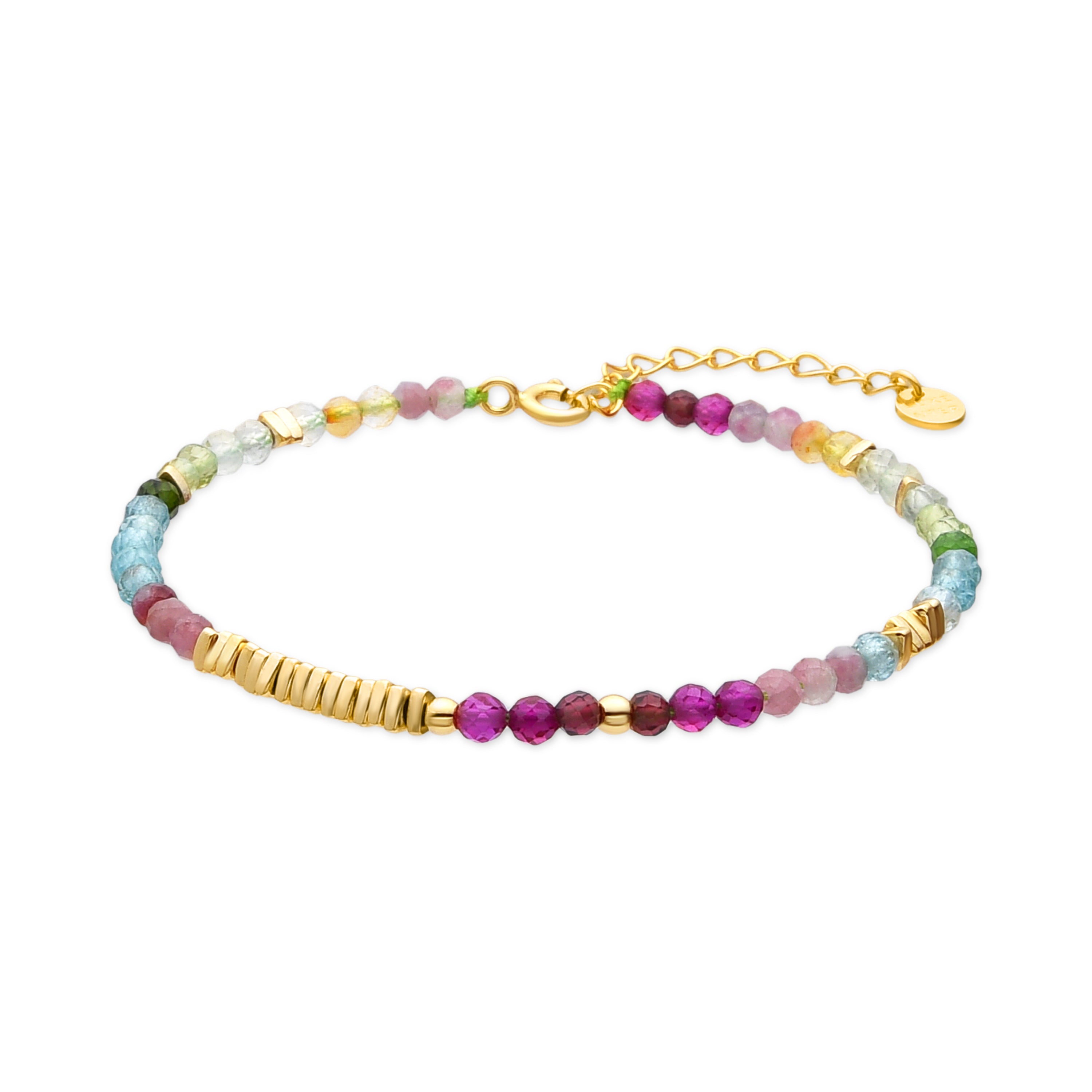 925 Sterling Silver Bracelet with Multicolor Crystal finished in 18k Yellow Gold - Ane