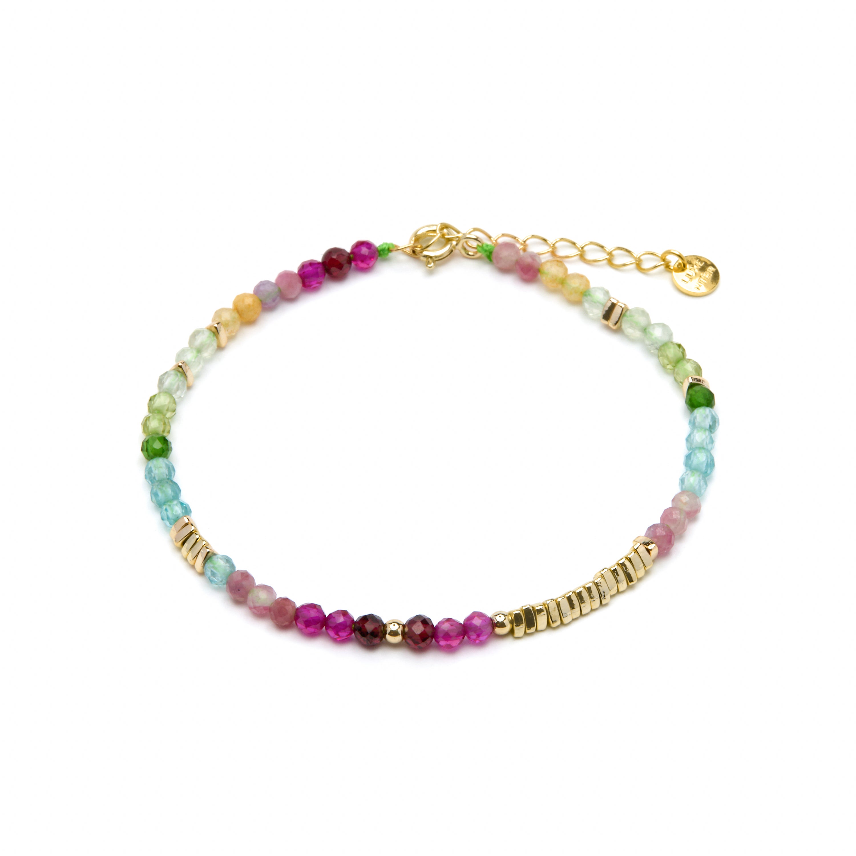 925 Sterling Silver Bracelet with Multicolor Crystal finished in 18k Yellow Gold - Ane