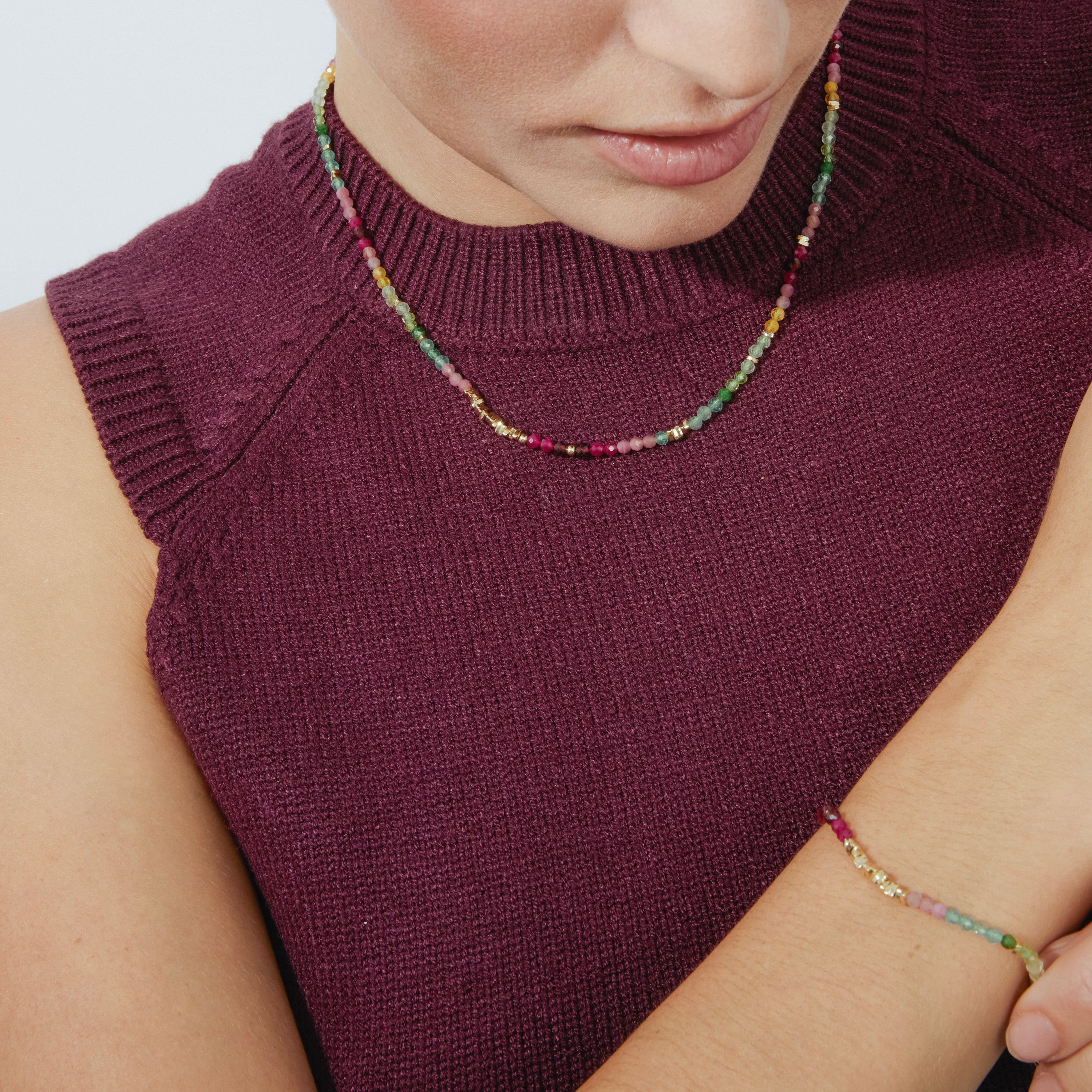 925 Sterling Silver Bracelet with Multicolor Crystal finished in 18k Yellow Gold - Ane