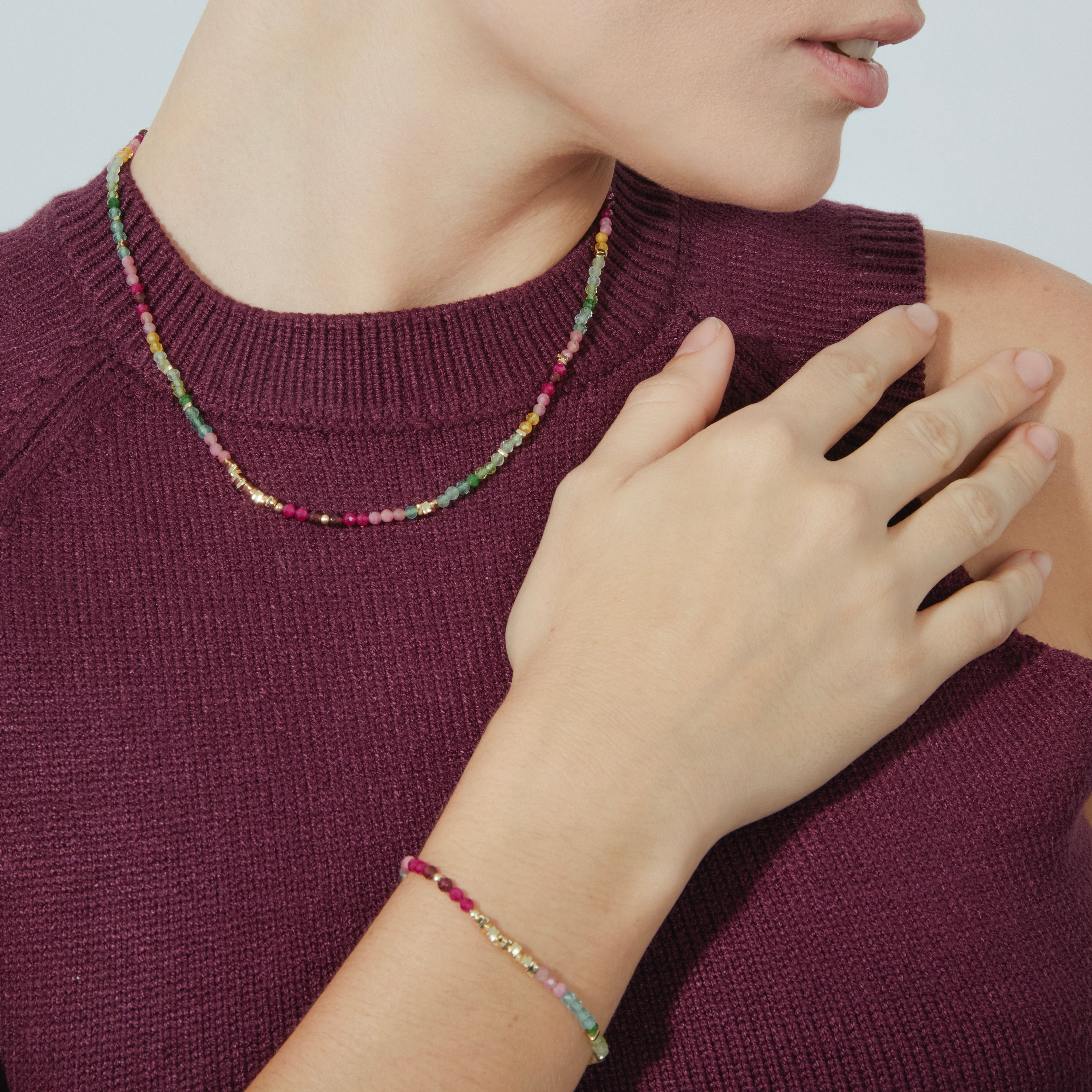 925 Sterling Silver Bracelet with Multicolor Crystal finished in 18k Yellow Gold - Ane