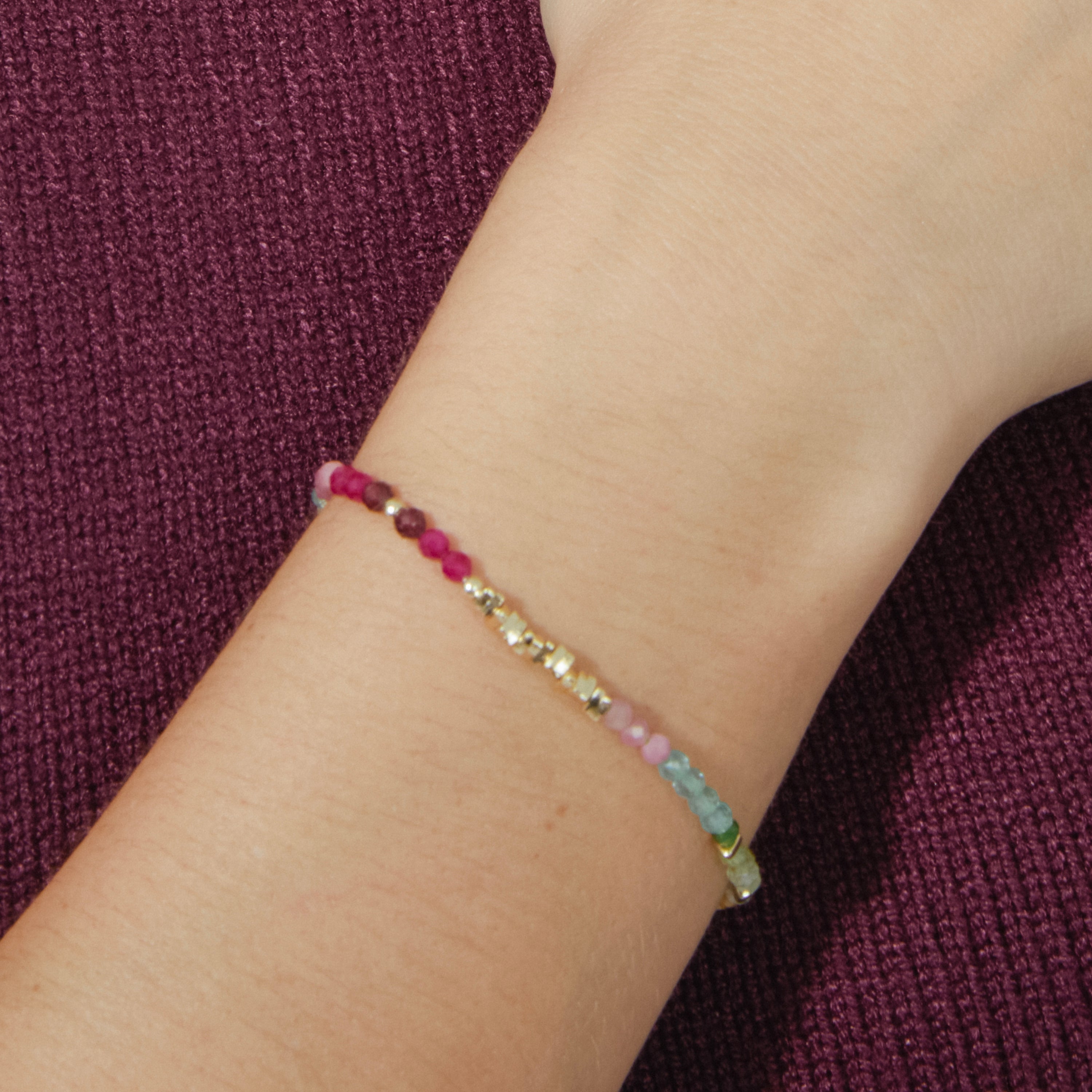 925 Sterling Silver Bracelet with Multicolor Crystal finished in 18k Yellow Gold - Ane