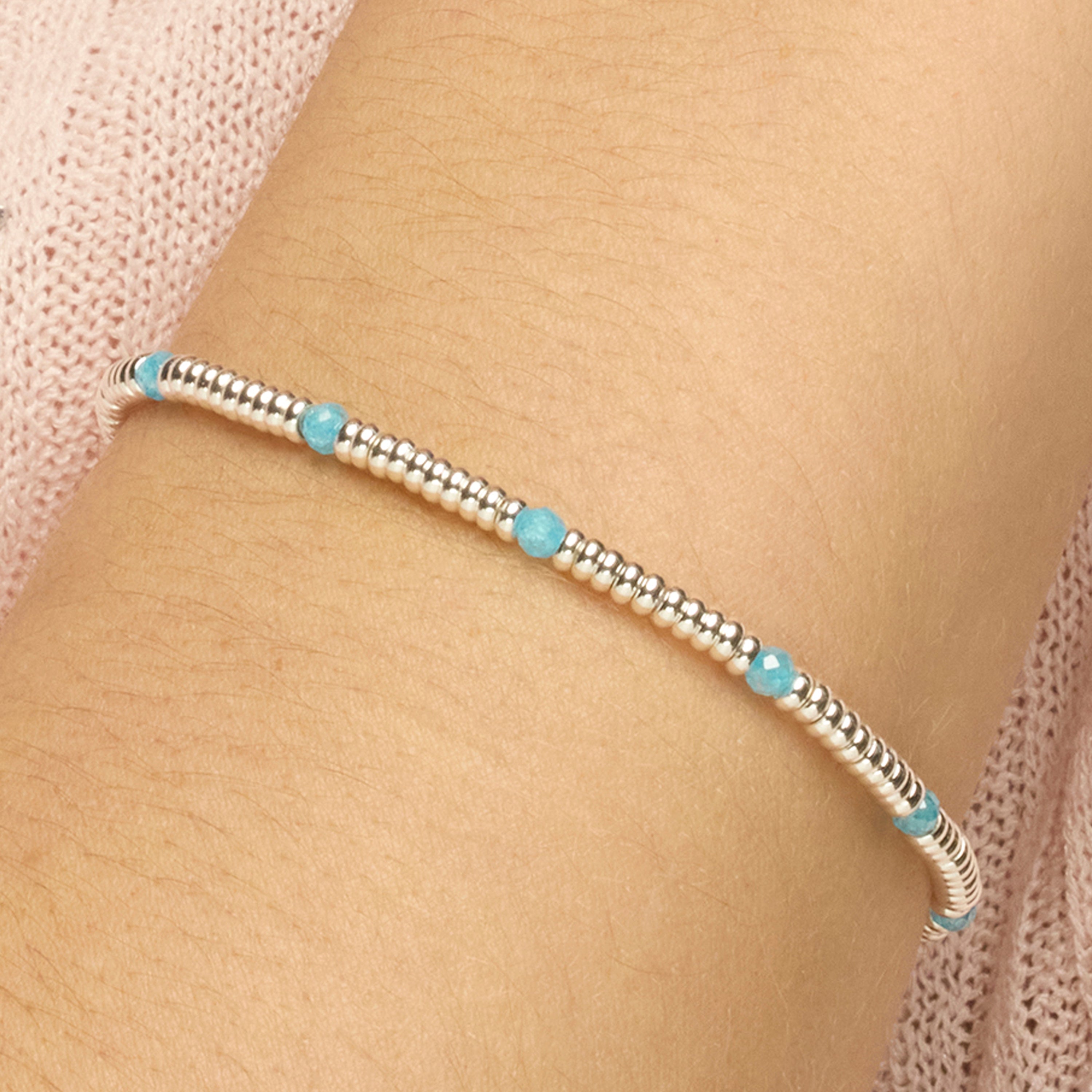 Pulsera de Plata de Ley 925 y Circonita Aguamarina acabado rodio - Deli