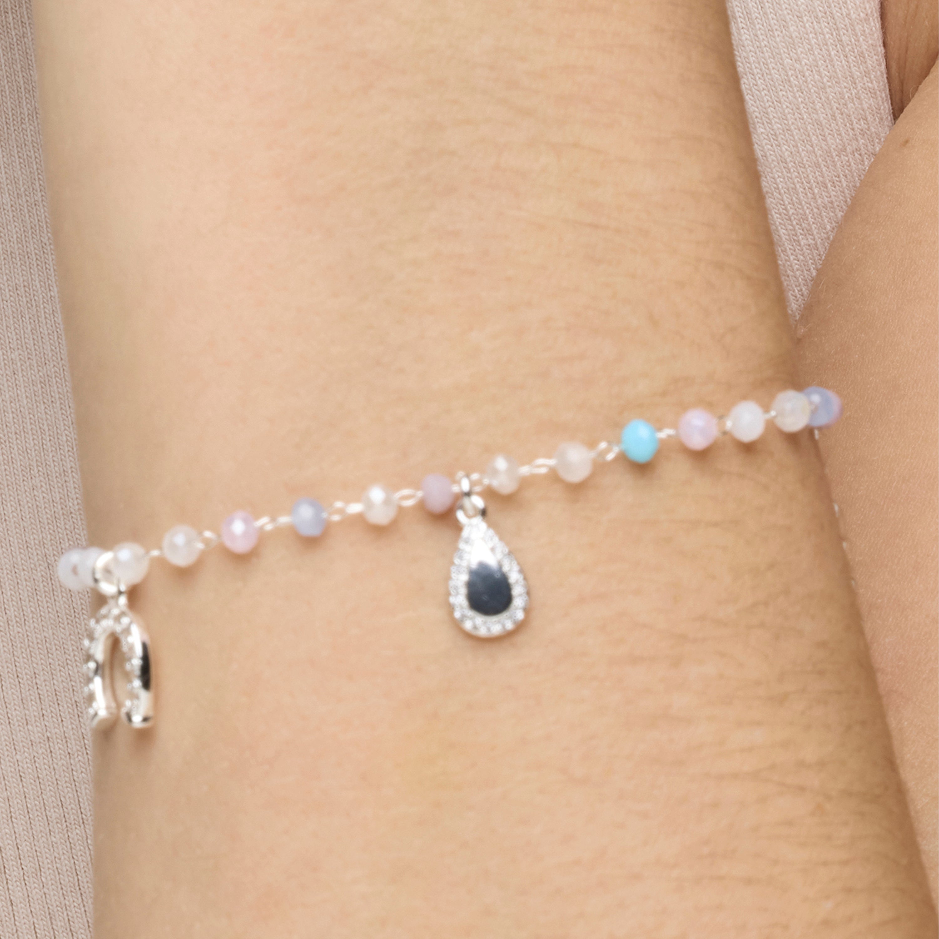 Bracciale in Argento Sterling 925 e Zirconia Acquamarina finitura rodio - Neusne