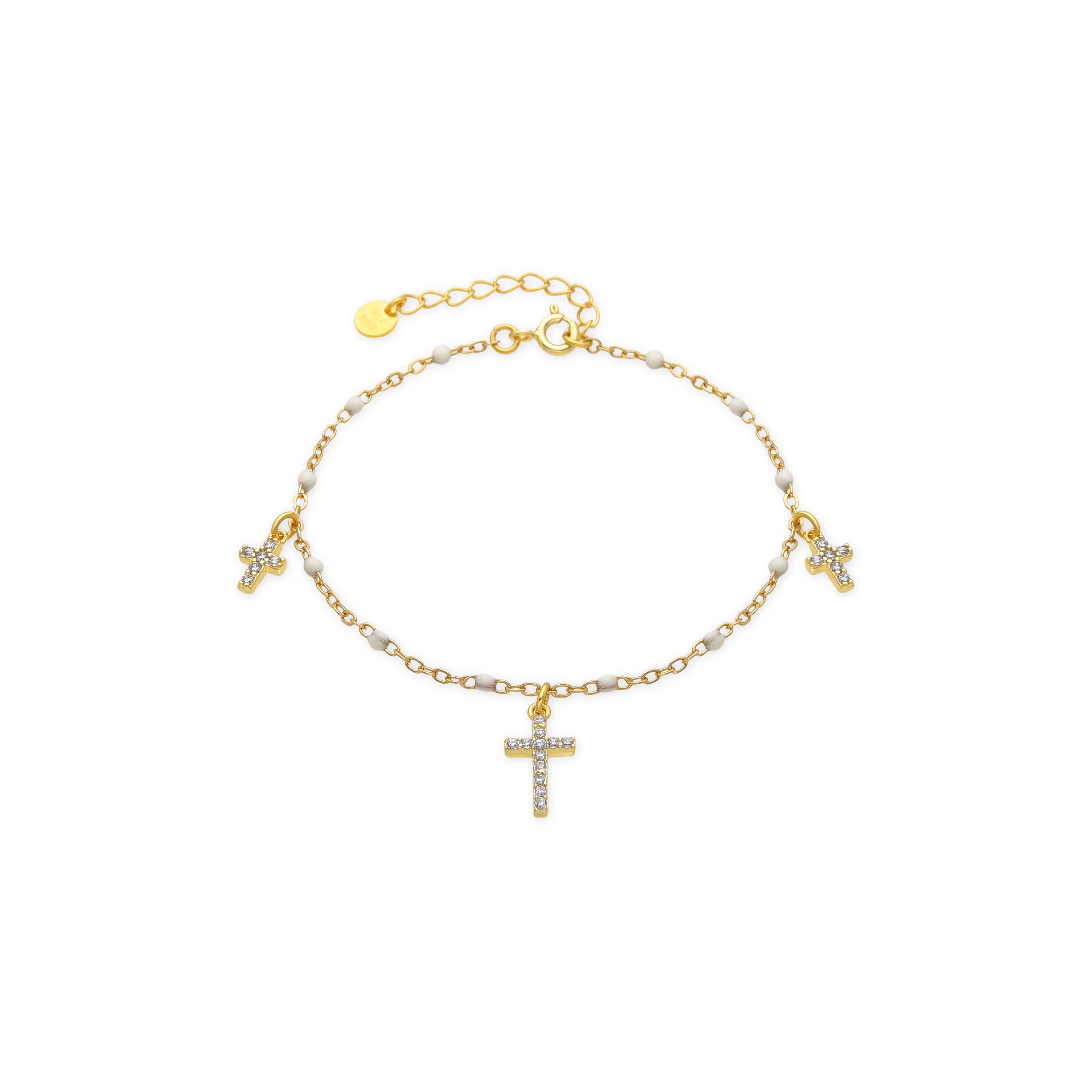 925 Sterling Silver Bracelet with White Lacquer and 18k Yellow Gold Finish - Haja
