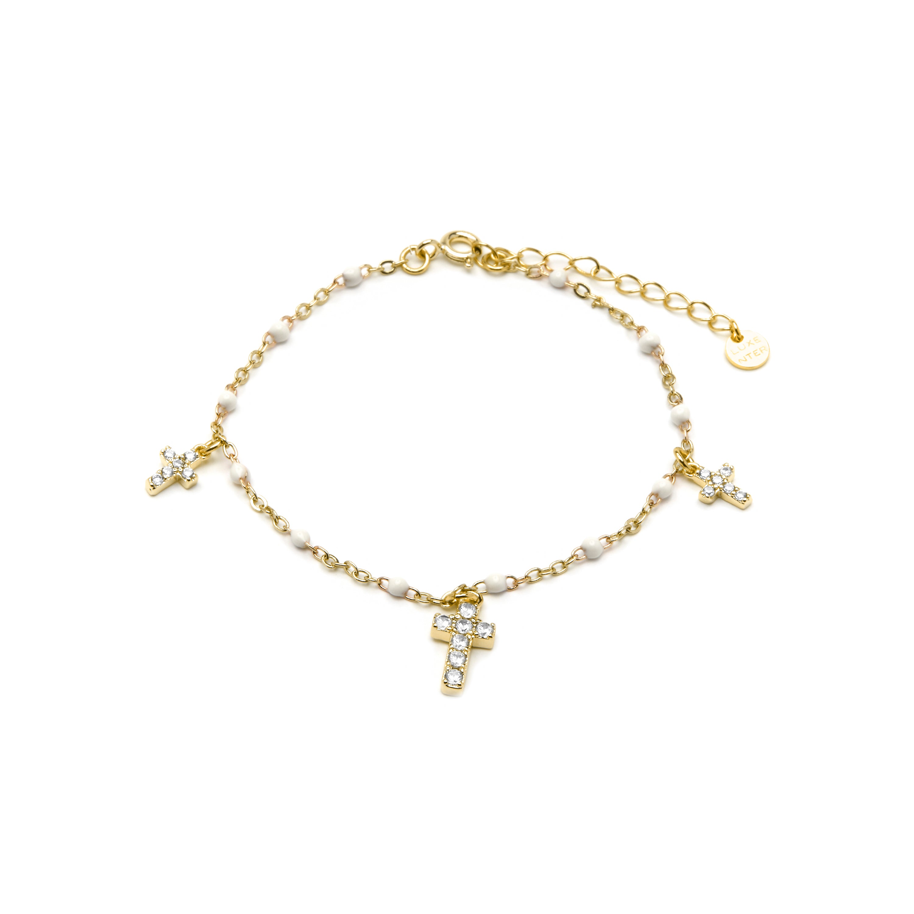 925 Sterling Silver Bracelet with White Lacquer and 18k Yellow Gold Finish - Haja