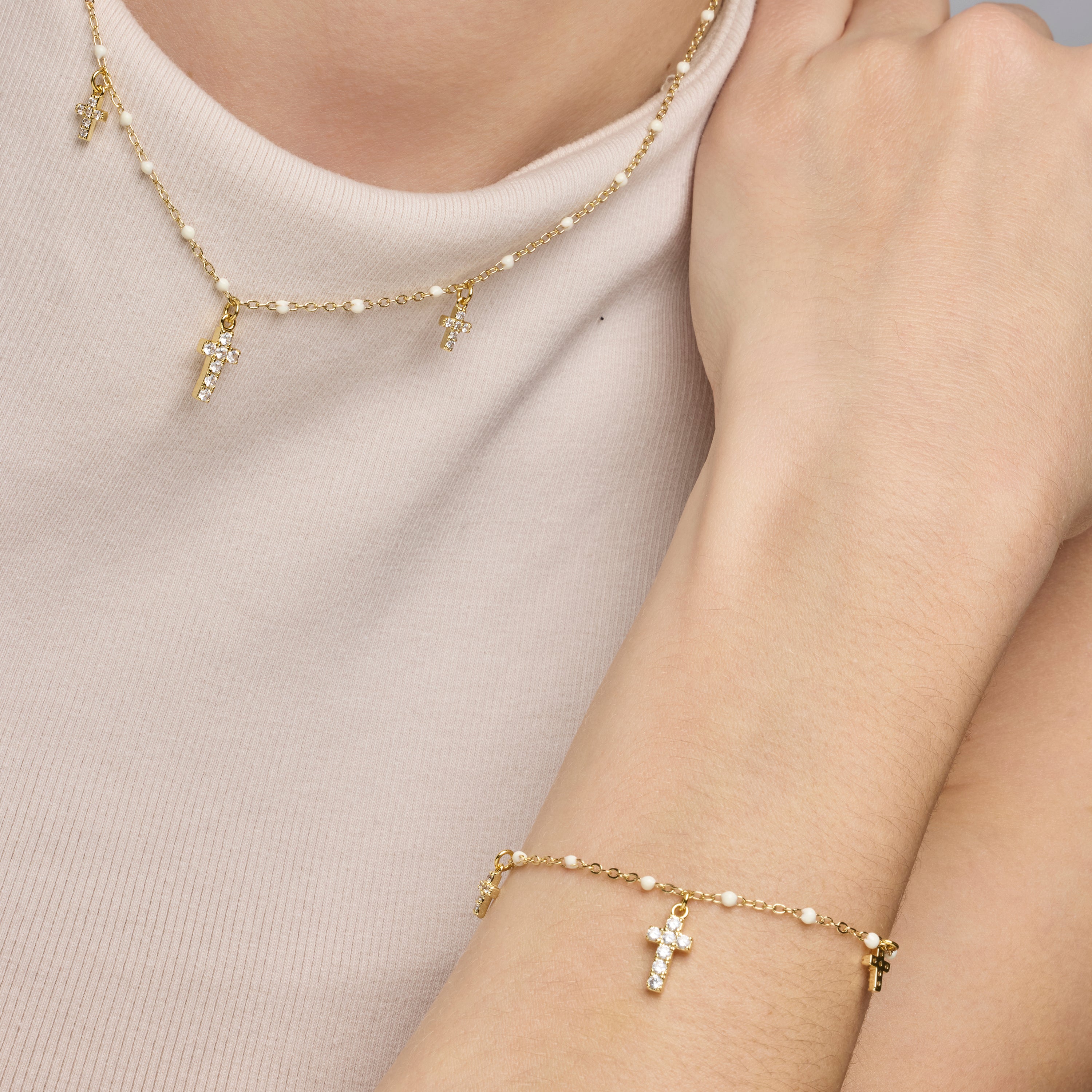 925 Sterling Silver Bracelet with White Lacquer and 18k Yellow Gold Finish - Haja