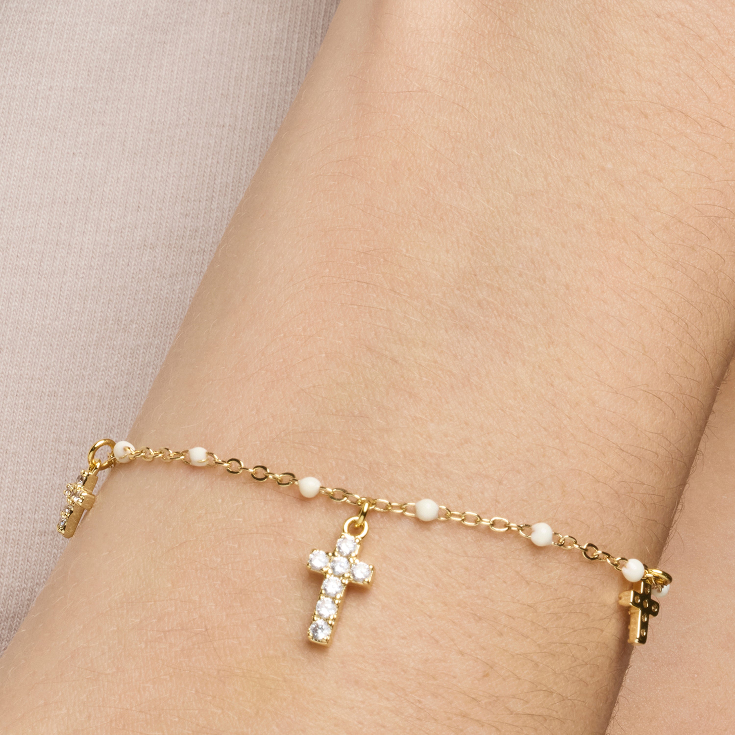 925 Sterling Silver Bracelet with White Lacquer and 18k Yellow Gold Finish - Haja