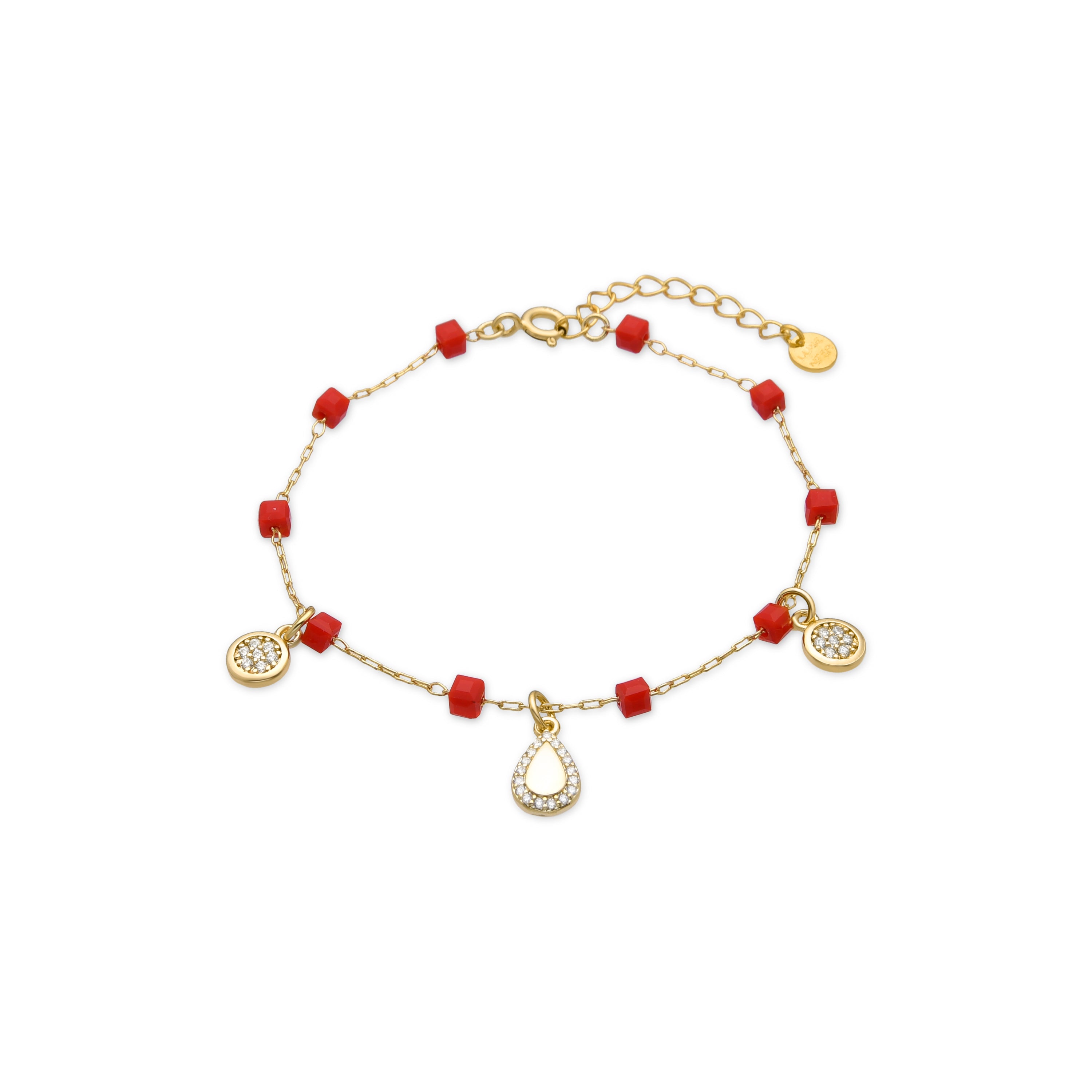 925 Sterling Silver Bracelet with Red Crystal finished in 18k Yellow Gold - Kirrio