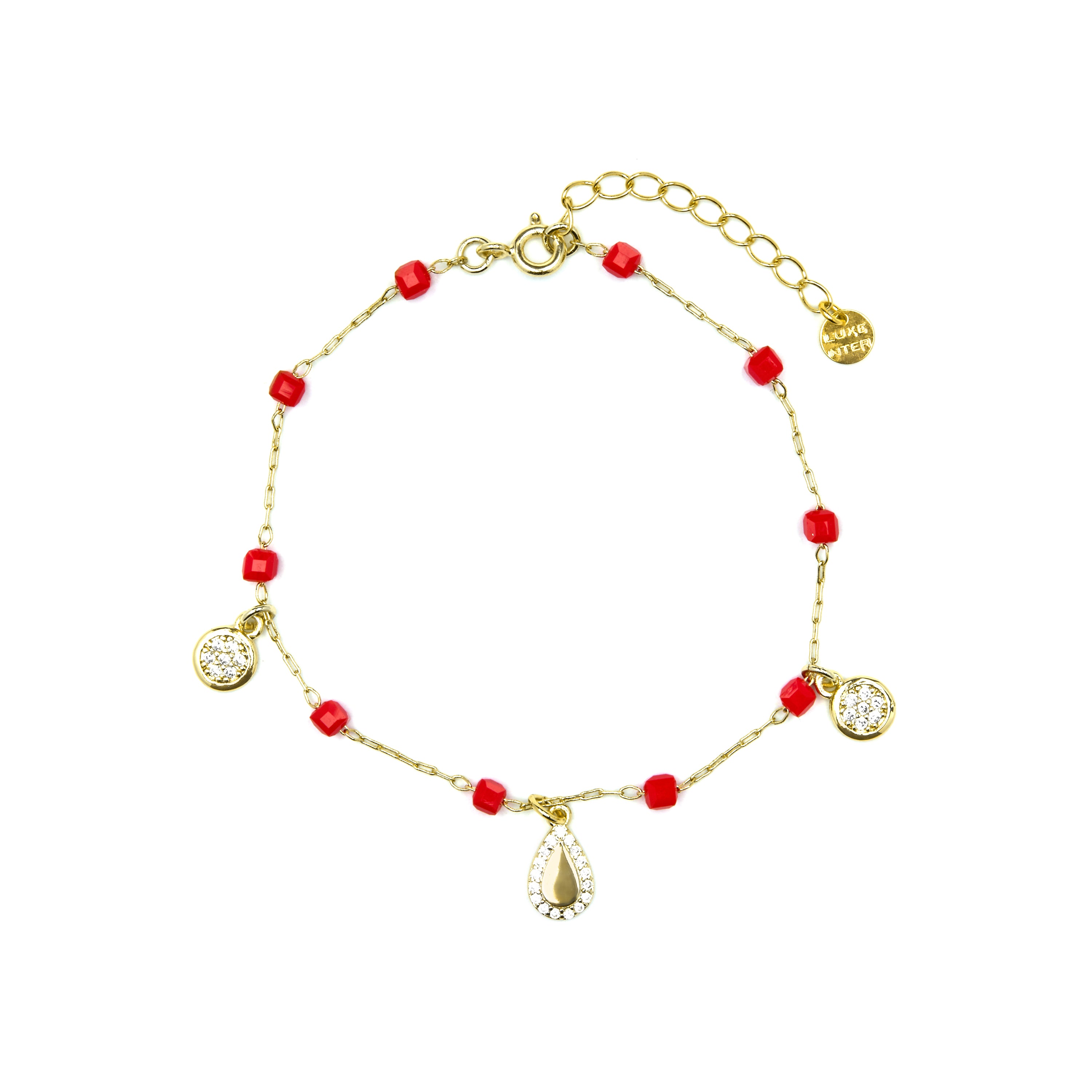 925 Sterling Silver Bracelet with Red Crystal finished in 18k Yellow Gold - Kirrio