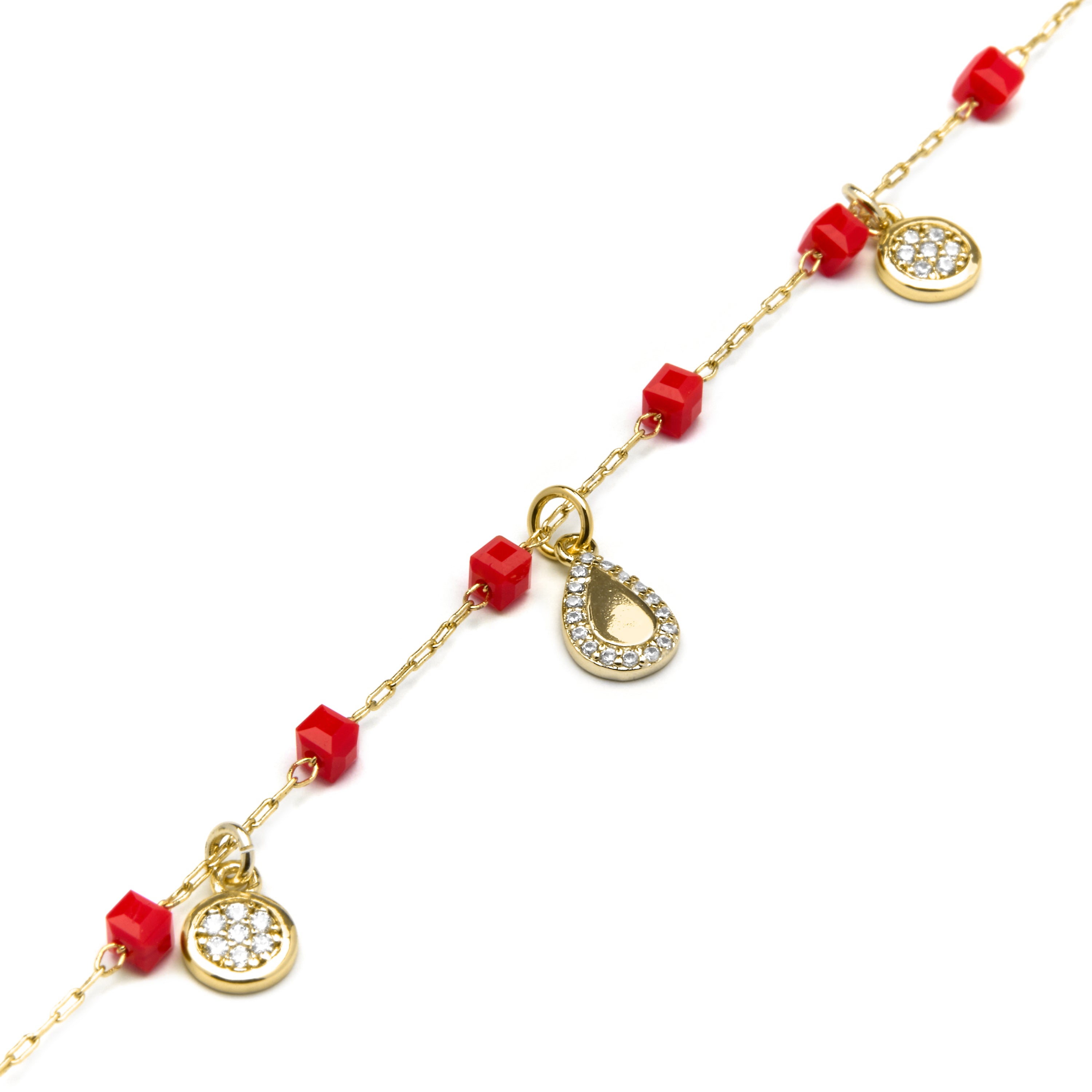 925 Sterling Silver Bracelet with Red Crystal finished in 18k Yellow Gold - Kirrio