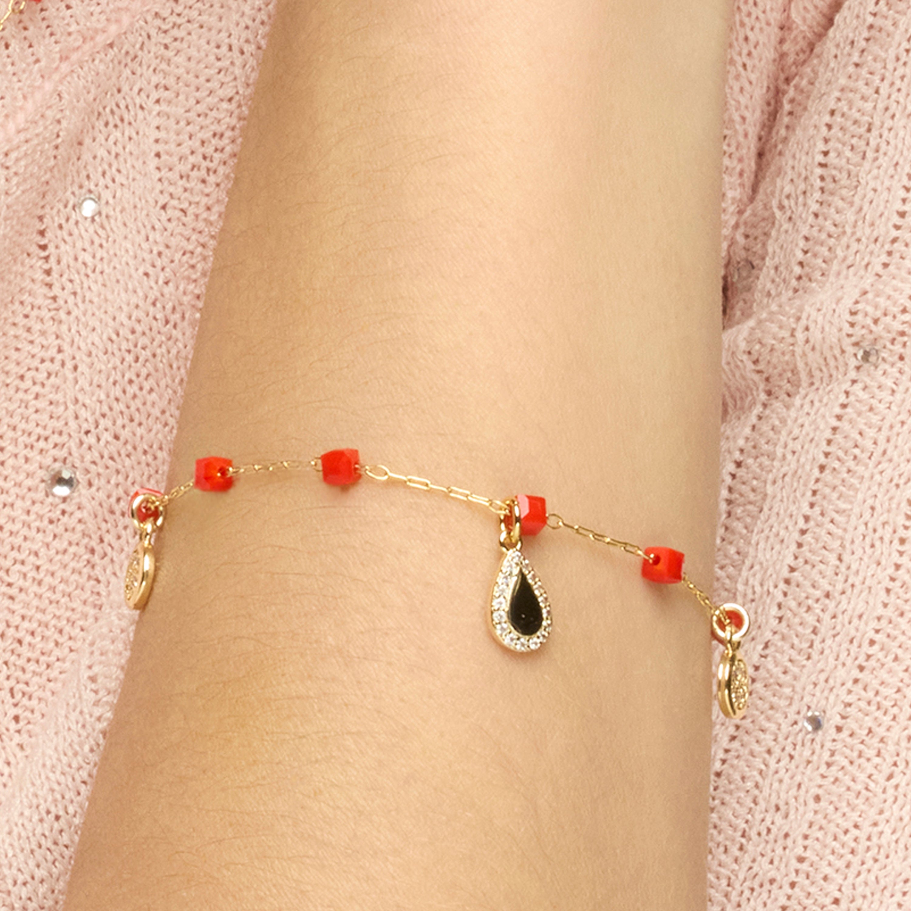 925 Sterling Silver Bracelet with Red Crystal finished in 18k Yellow Gold - Kirrio