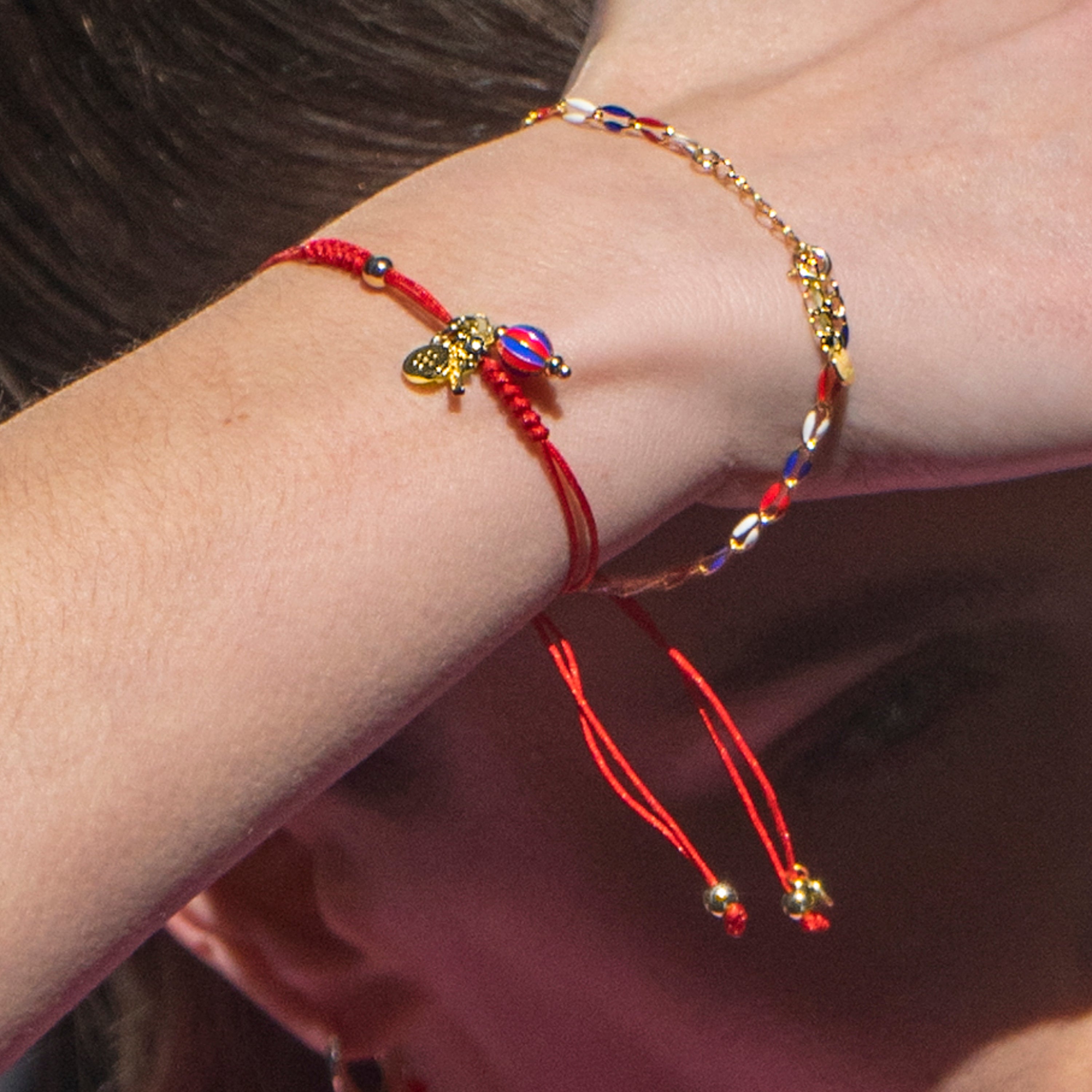 Pulseira de Prata de Lei 925 e Lacado Multicolor com acabamento em ouro amarelo de 18k - Xibruk