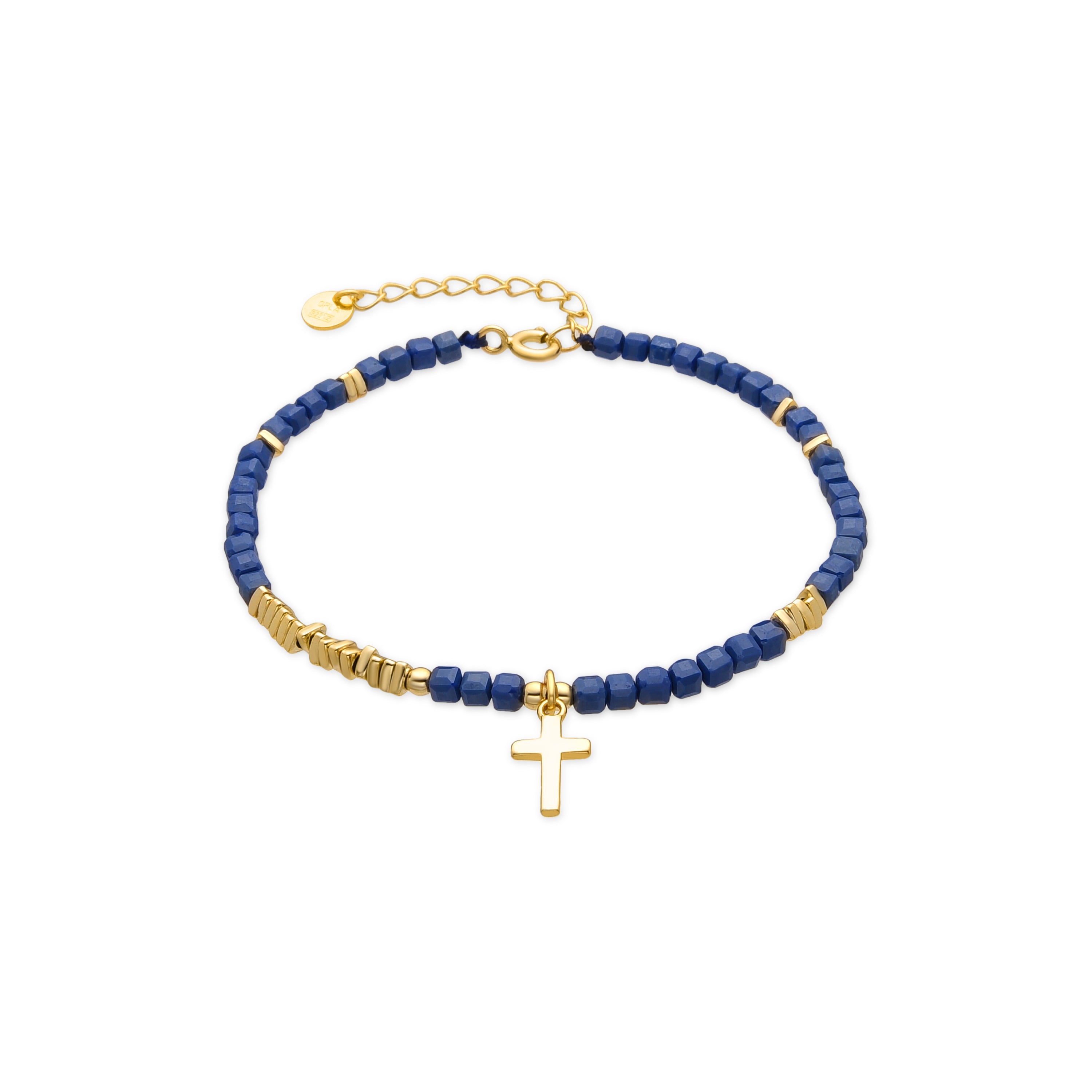 Pulseira de Prata de Lei 925 e Cristal Azul Escuro com acabamento em ouro amarelo de 18k - Iszun