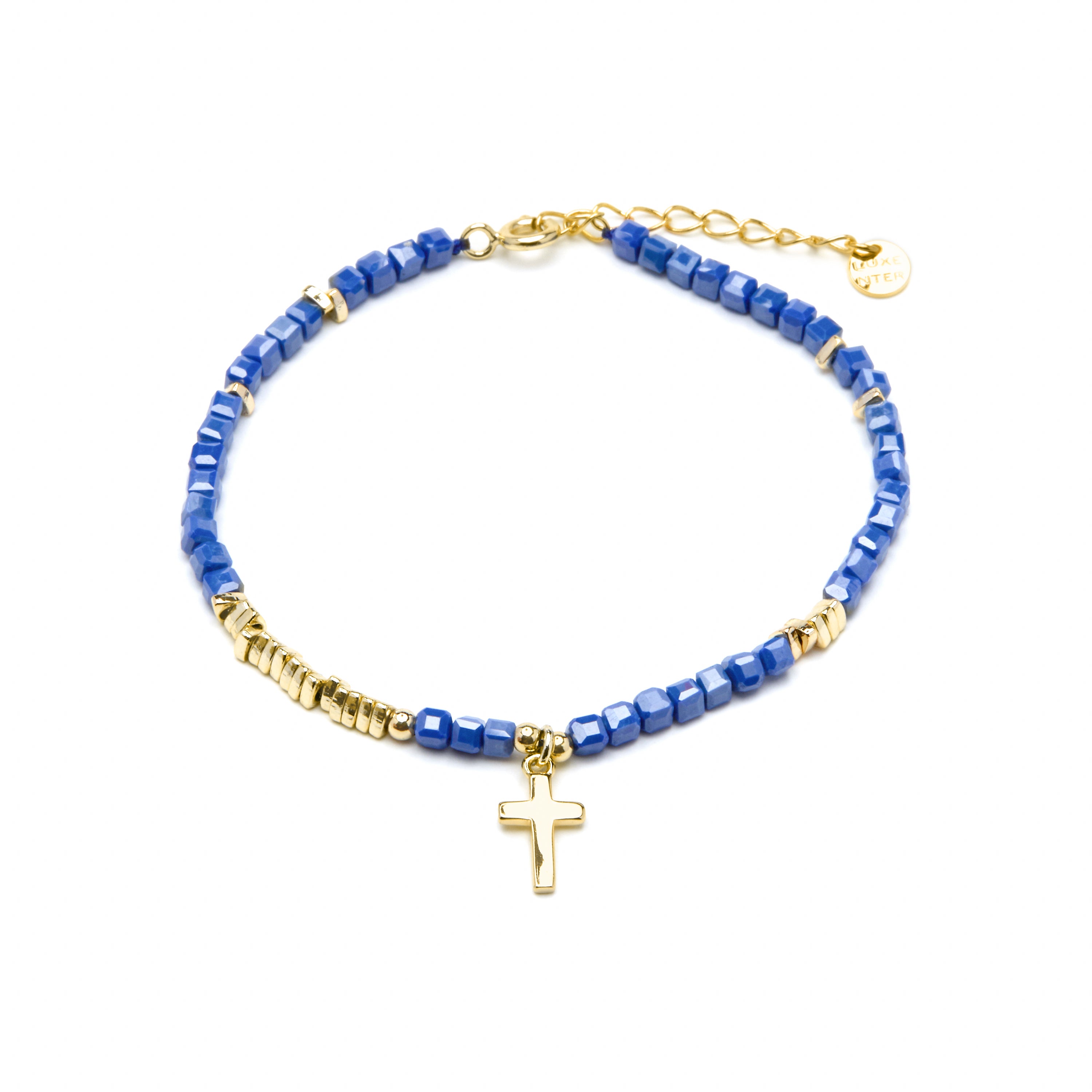 Pulseira de Prata de Lei 925 e Cristal Azul Escuro com acabamento em ouro amarelo de 18k - Iszun