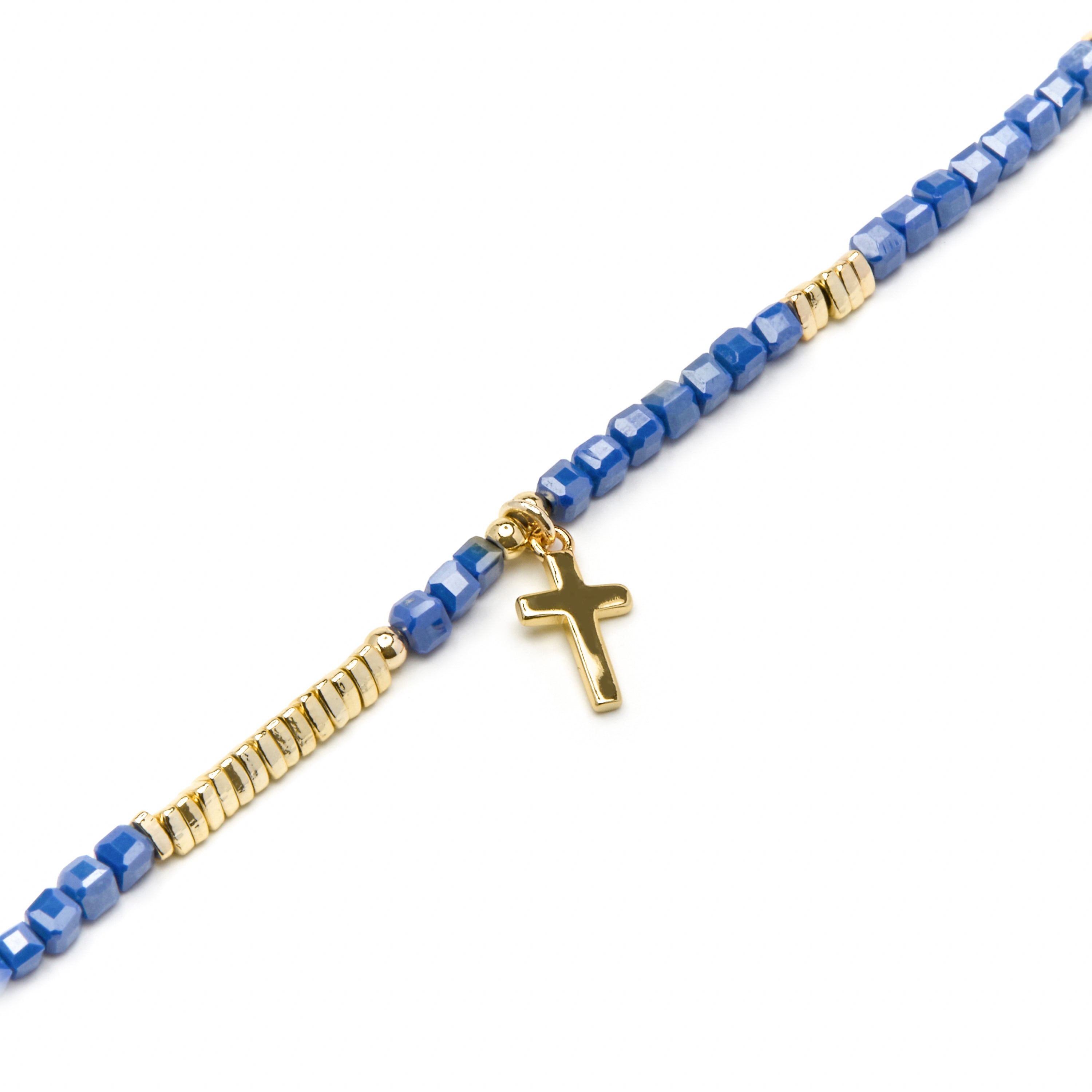 Pulseira de Prata de Lei 925 e Cristal Azul Escuro com acabamento em ouro amarelo de 18k - Iszun