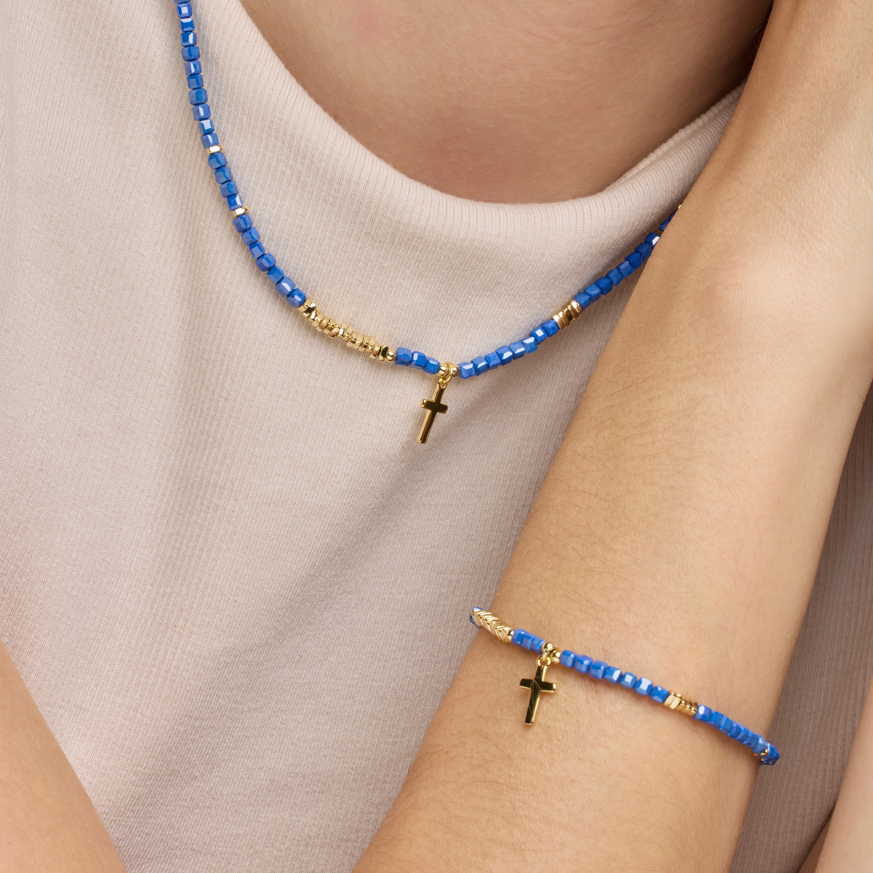 Pulseira de Prata de Lei 925 e Cristal Azul Escuro com acabamento em ouro amarelo de 18k - Iszun