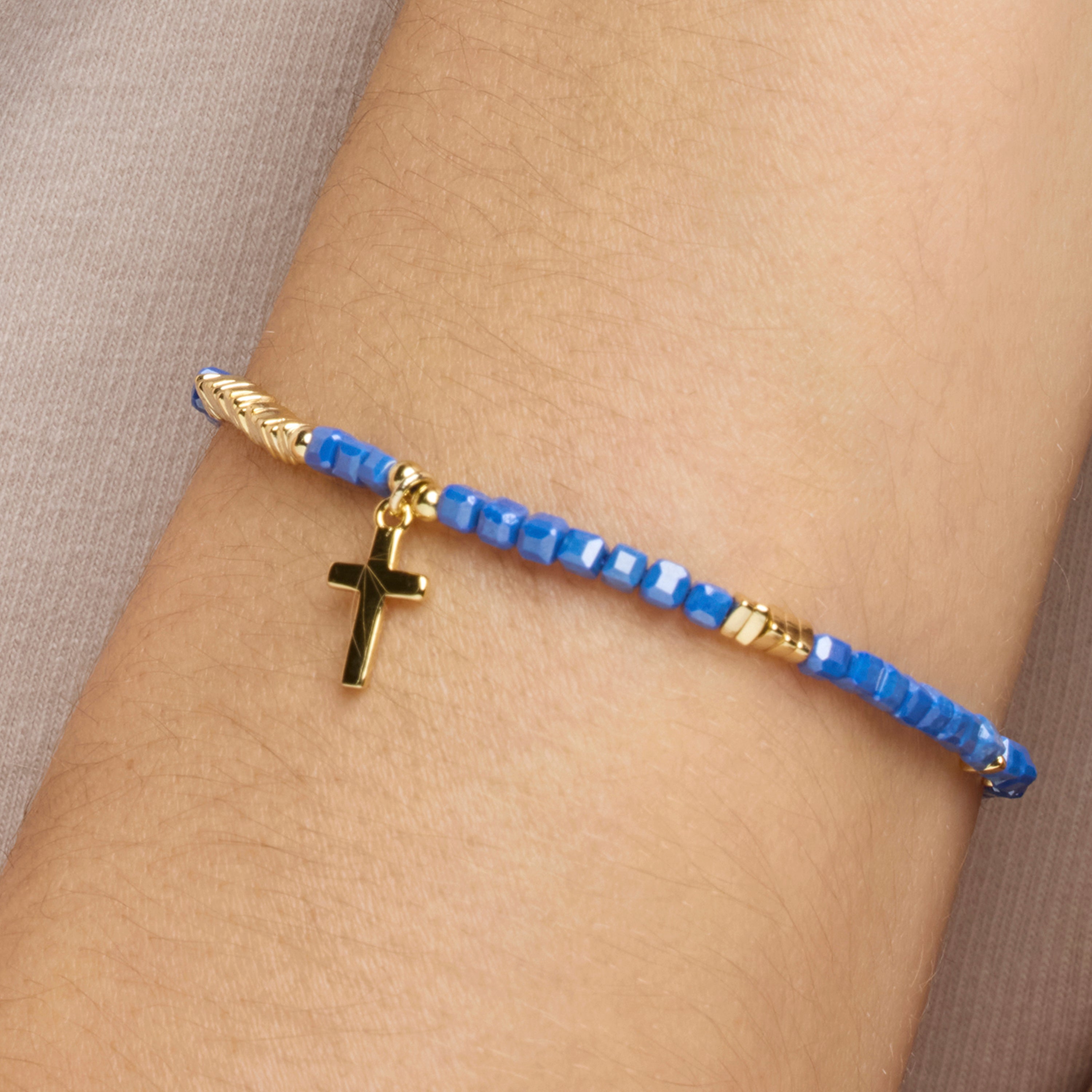 Pulseira de Prata de Lei 925 e Cristal Azul Escuro com acabamento em ouro amarelo de 18k - Iszun