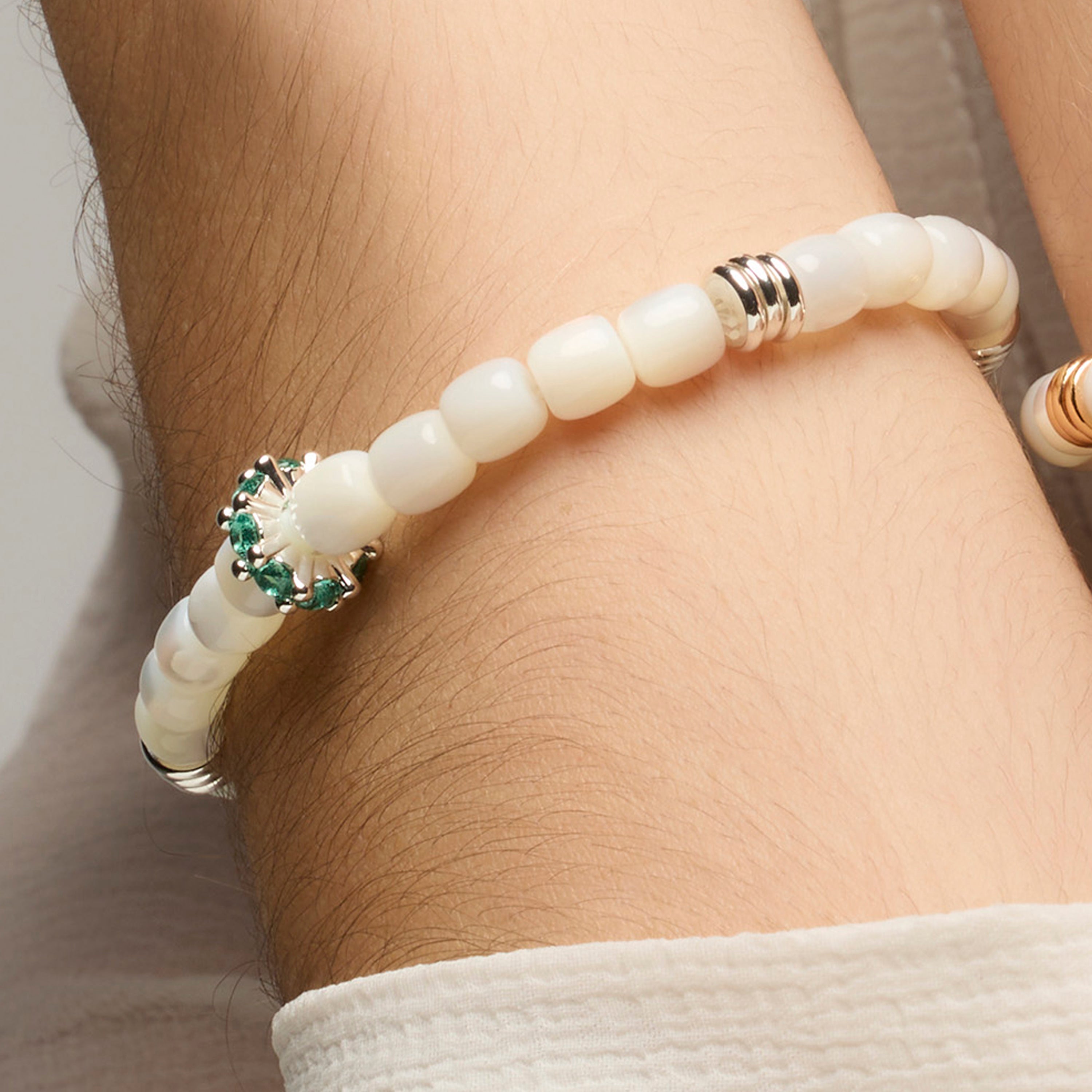 Pulsera de Plata de Ley 925 y Madreperla Blanca acabado rodio - Fyro