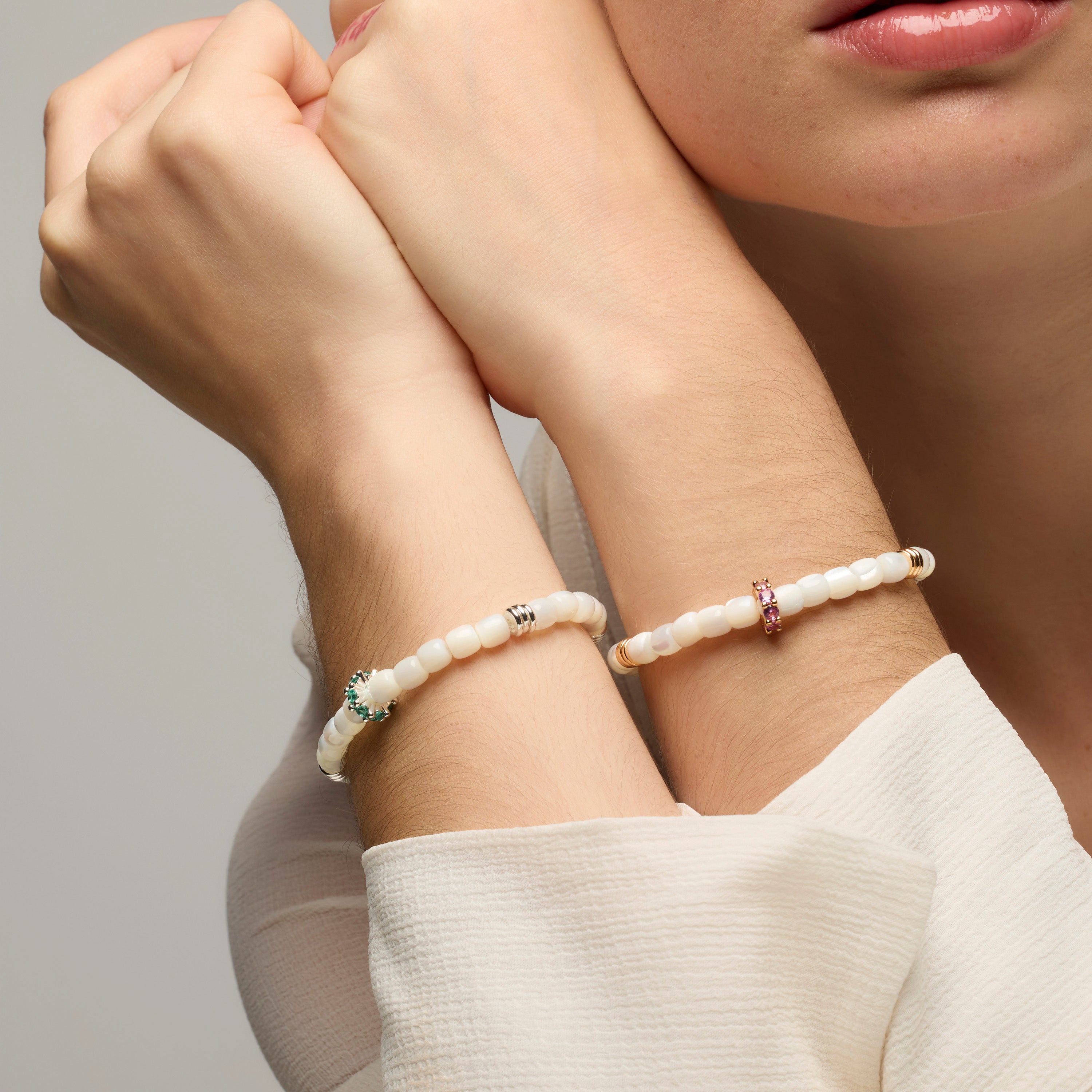 Bracciale in Argento Sterling 925 e Madreperla Bianca con finitura in oro giallo 18k - Fyro
